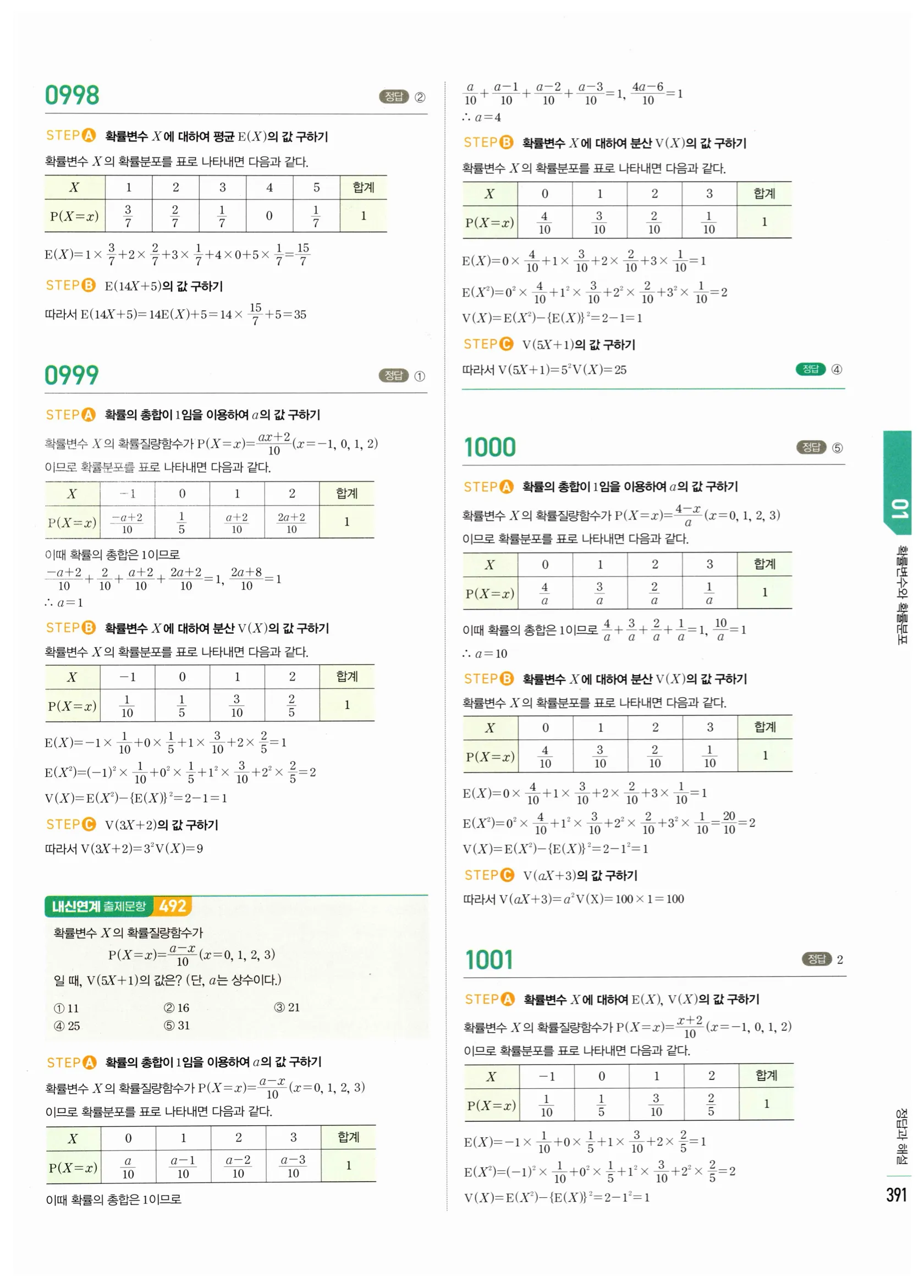 2026 마플시너지 확률과통계 01 확률변수와 확률분포 답지 21쪽