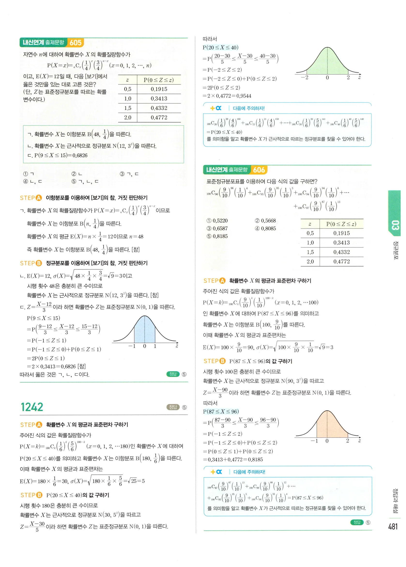 2026 마플시너지 확률과통계 03 정규분포 답지 56쪽