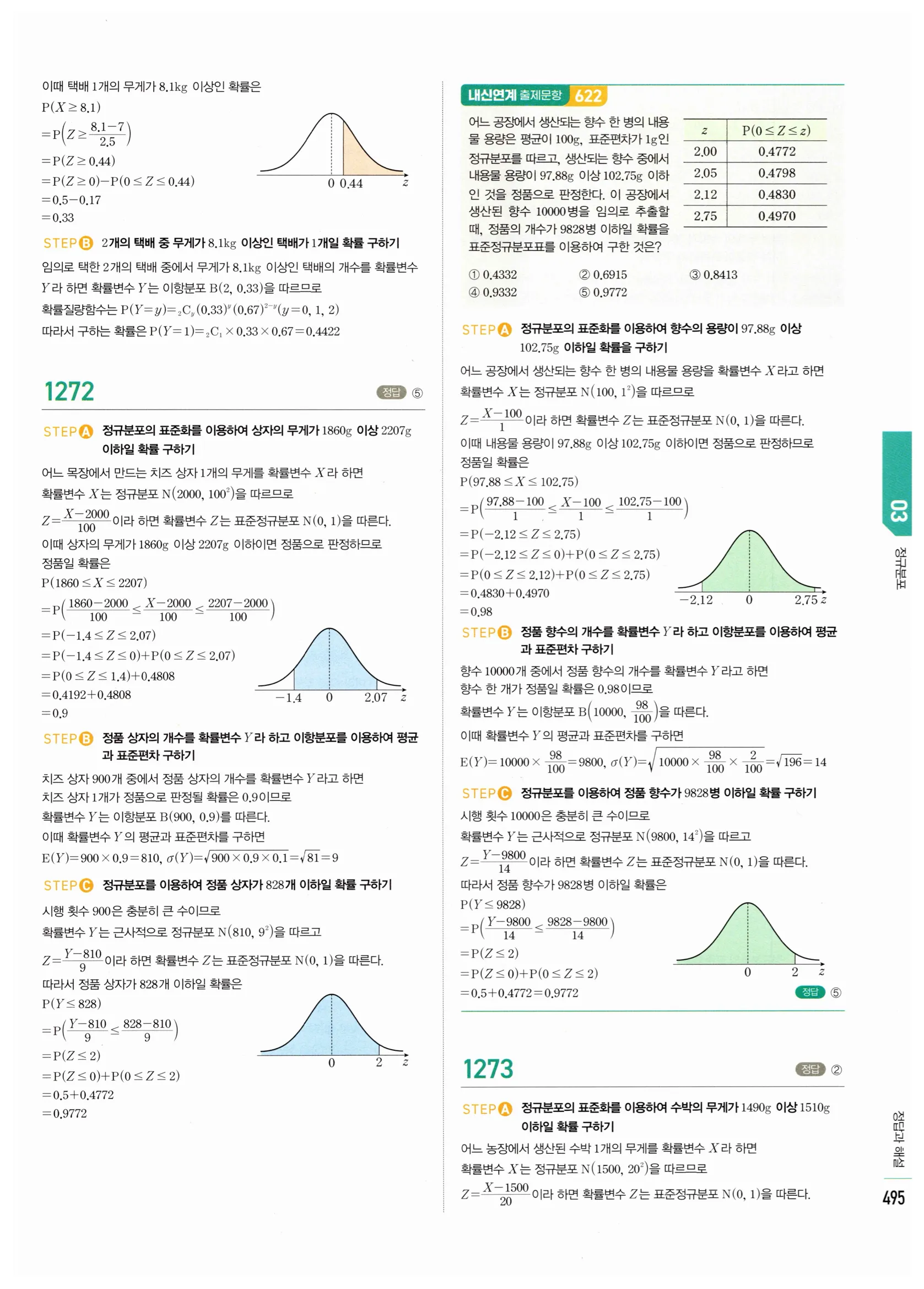 2026 마플시너지 확률과통계 03 정규분포 답지 70쪽