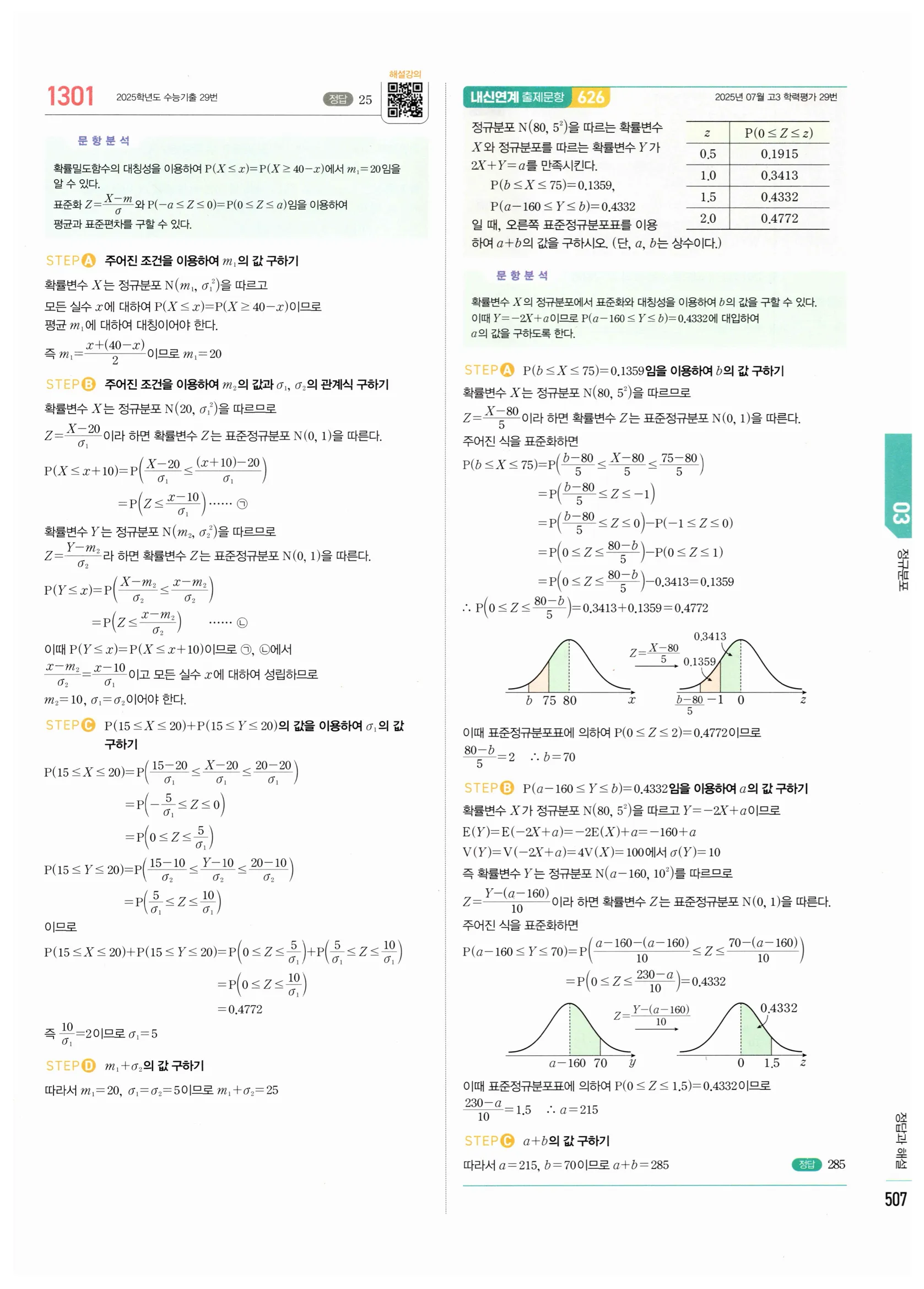 2026 마플시너지 확률과통계 03 정규분포 답지 82쪽