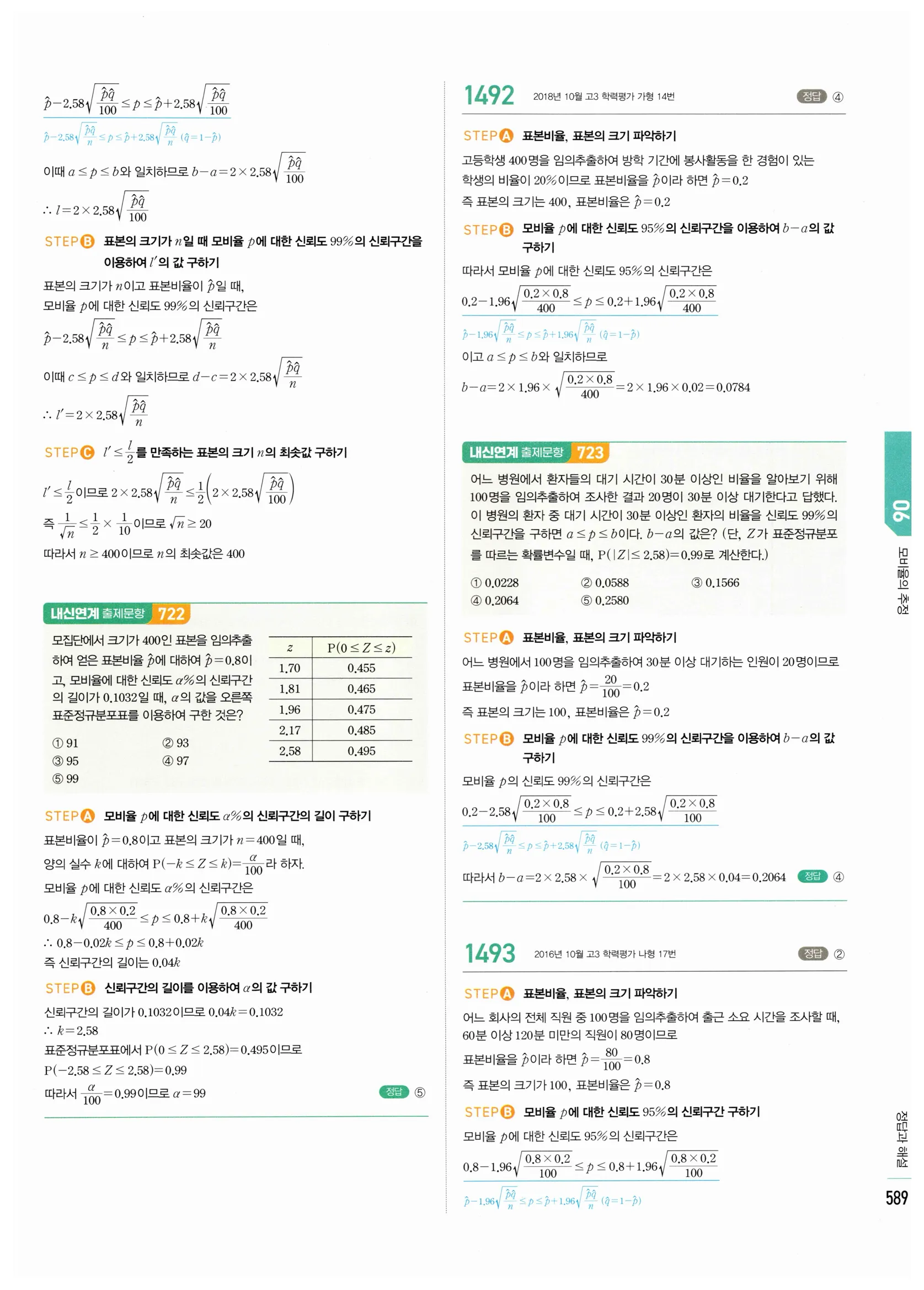 2026 마플시너지 확률과통계 06 모비율의 추정 답지 15쪽