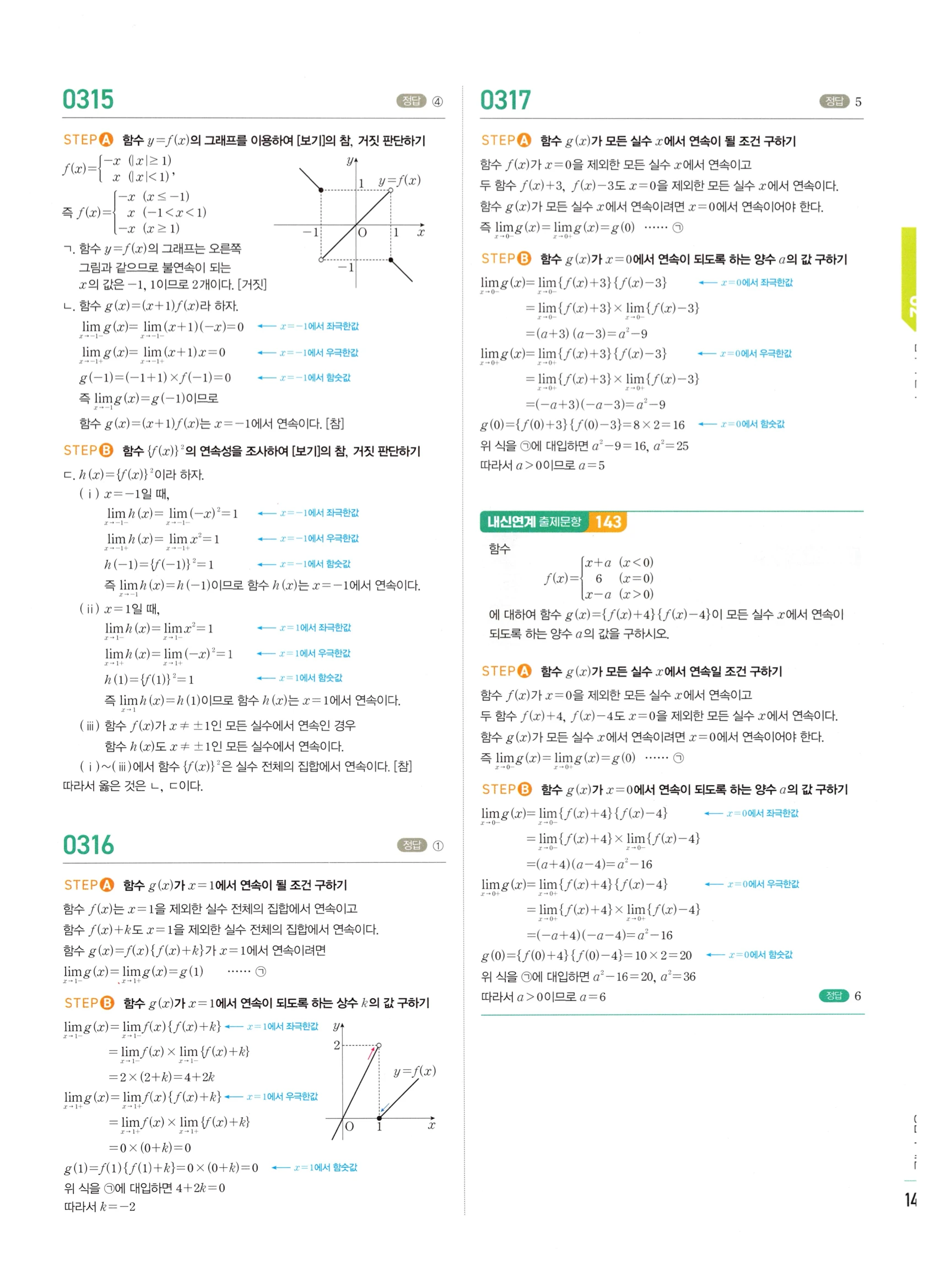 2026 마플시너지 미적분1 Ⅰ-02 함수의 연속 답지 해설 145쪽