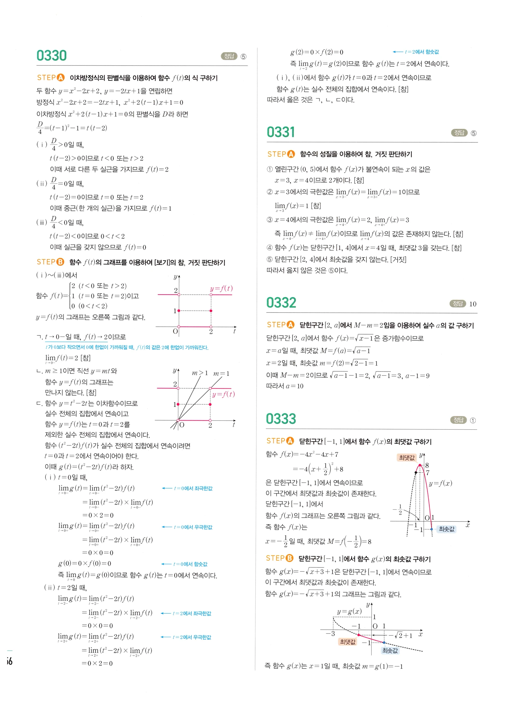 2026 마플시너지 미적분1 Ⅰ-02 함수의 연속 답지 해설 156쪽