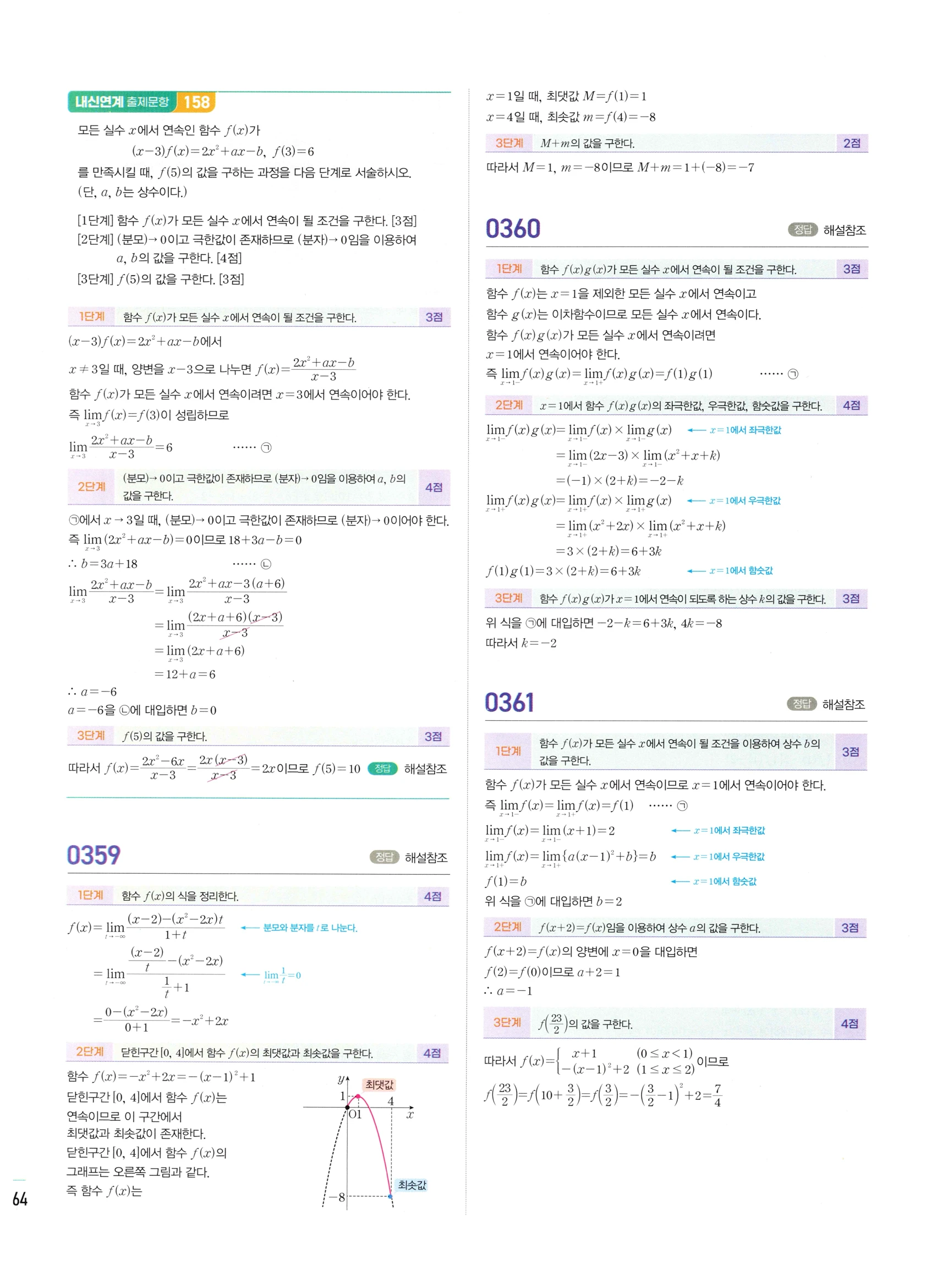 2026 마플시너지 미적분1 Ⅰ-02 함수의 연속 답지 해설 164쪽