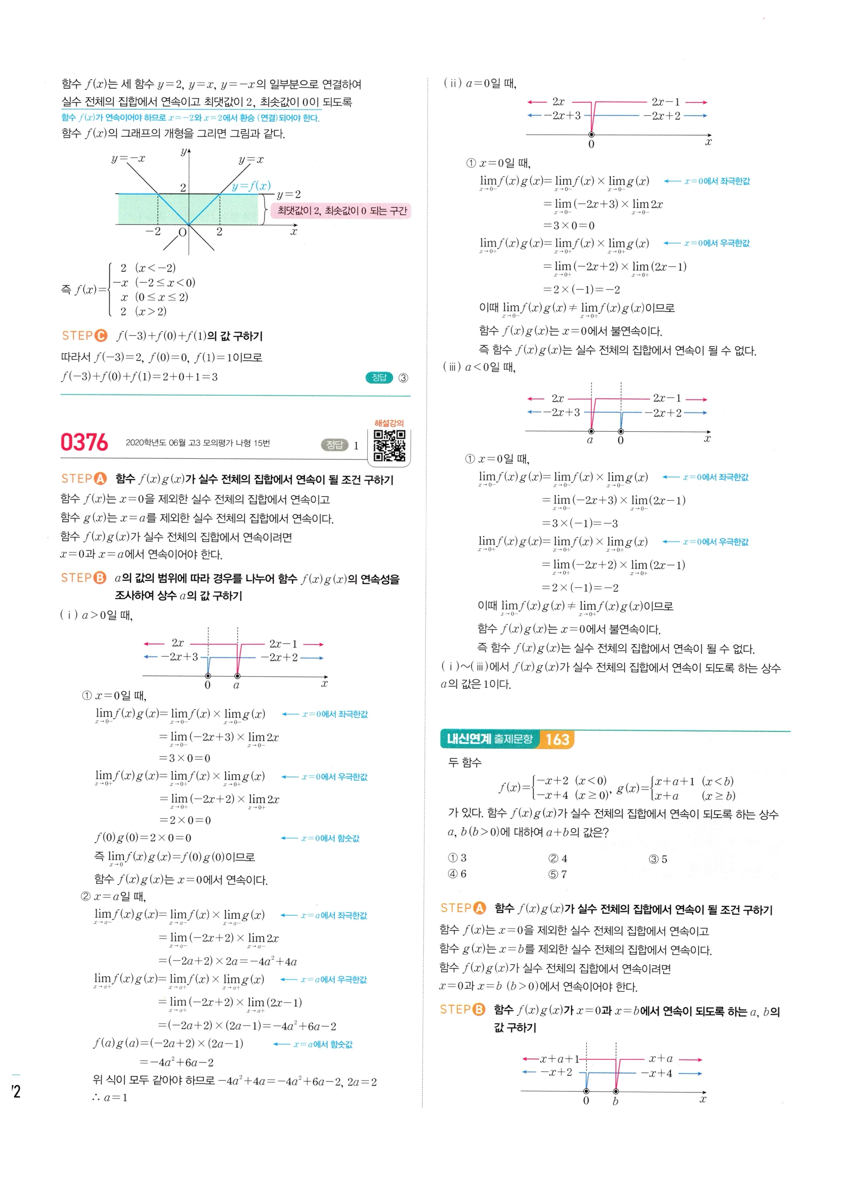 2026 마플시너지 미적분1 Ⅰ-02 함수의 연속 답지 해설 172쪽