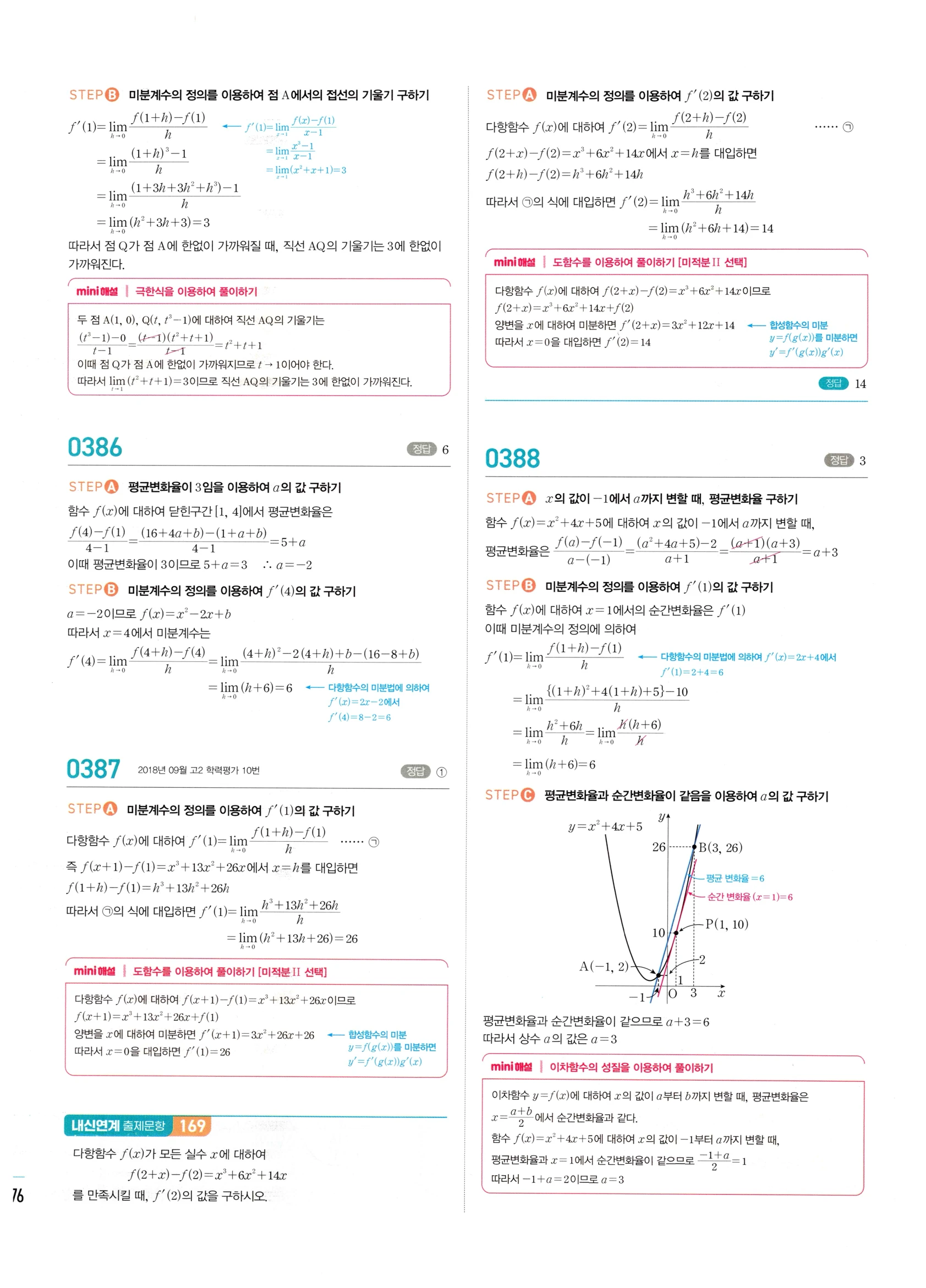 2026 마플시너지 미적분1 Ⅱ-01 미분계수와 도함수 답지 해설 176쪽