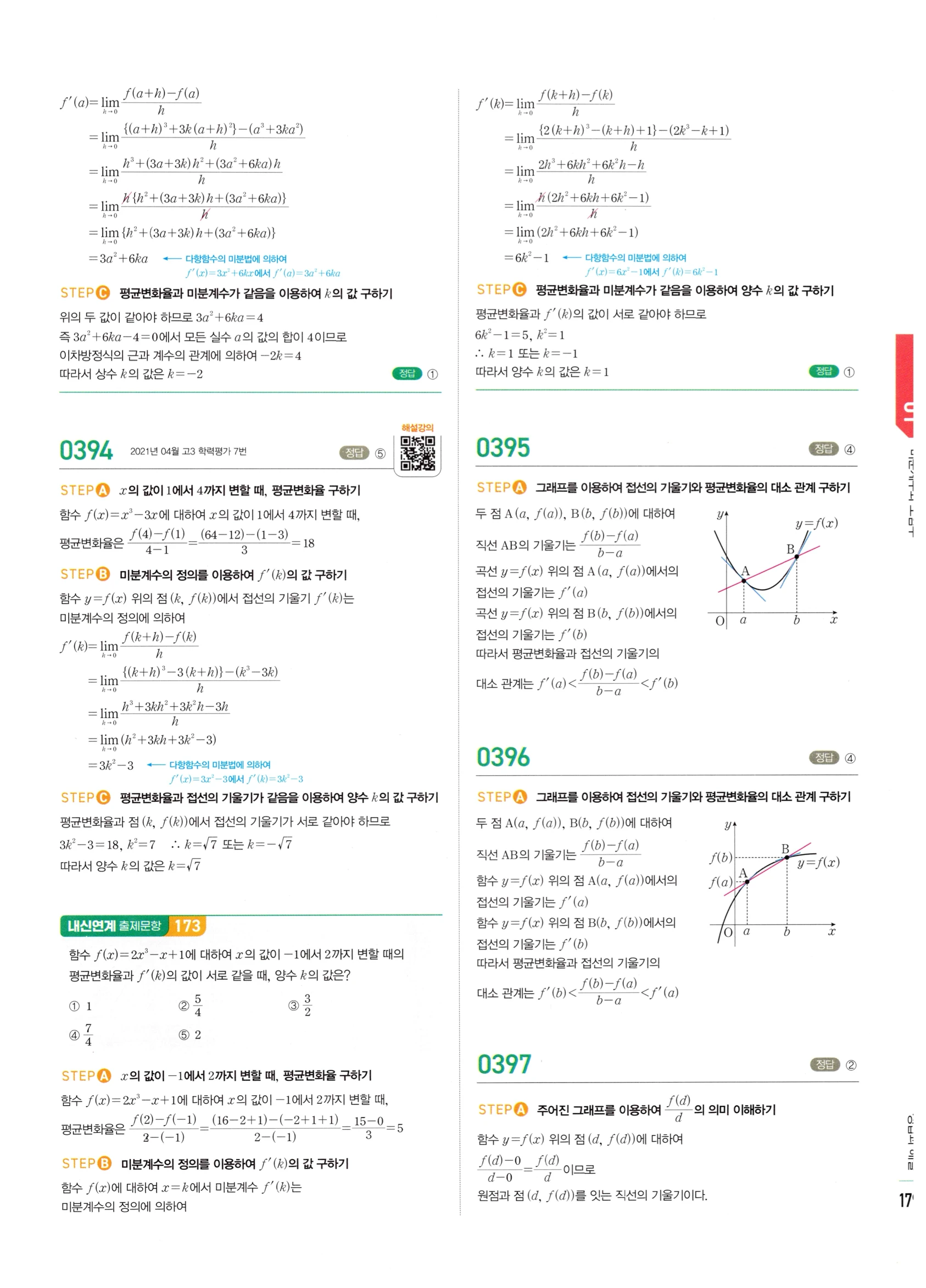 2026 마플시너지 미적분1 Ⅱ-01 미분계수와 도함수 답지 해설 179쪽