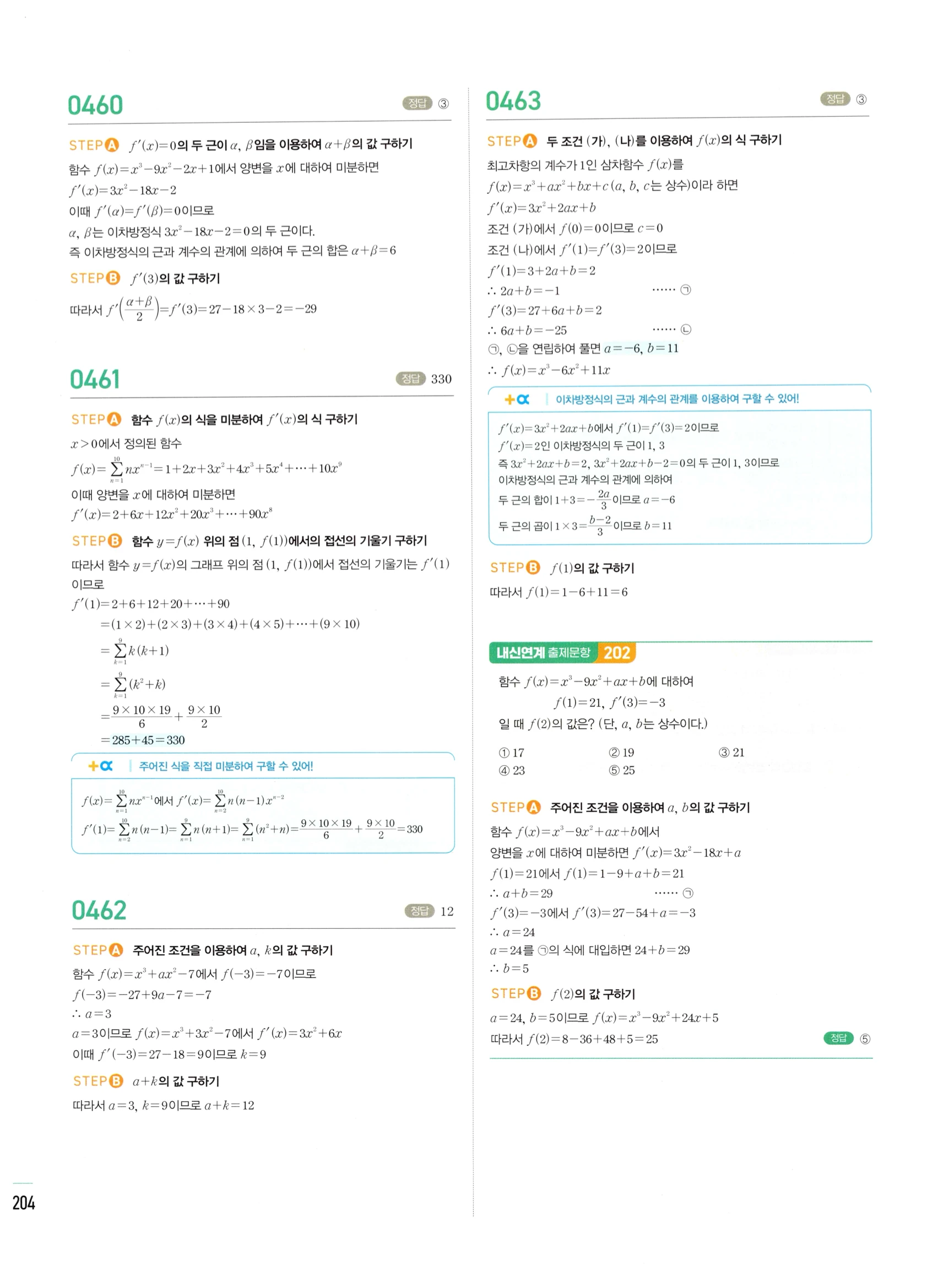 2026 마플시너지 미적분1 Ⅱ-01 미분계수와 도함수 답지 해설 204쪽