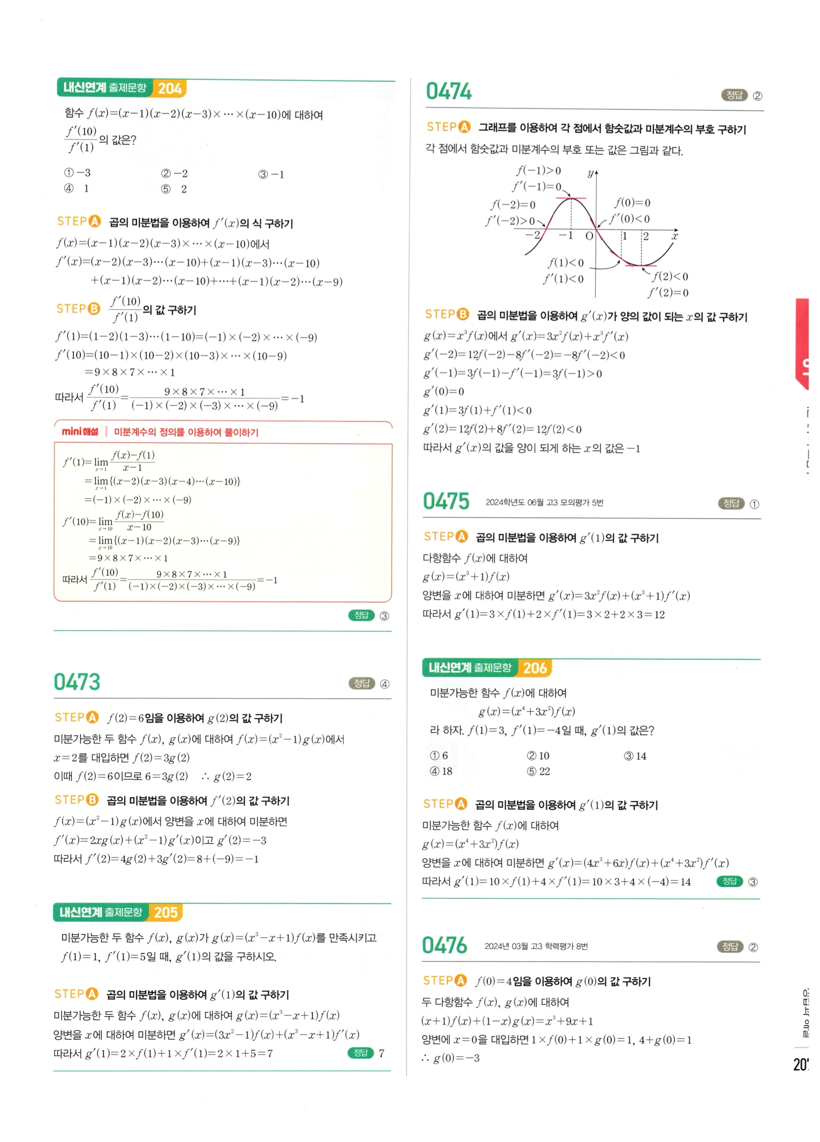 2026 마플시너지 미적분1 Ⅱ-01 미분계수와 도함수 답지 해설 207쪽