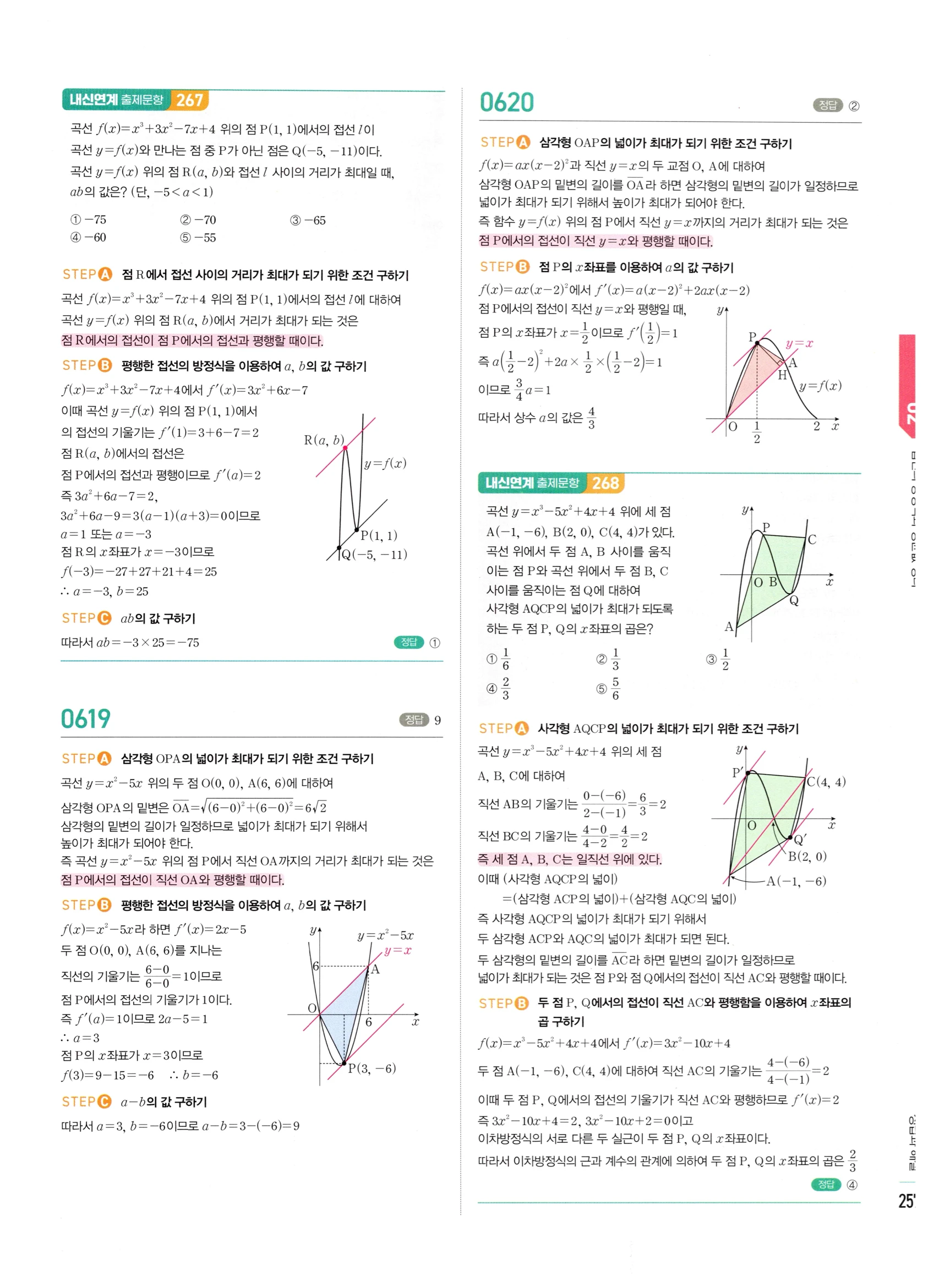 2026 마플시너지 미적분1 Ⅱ-02 접선의 방정식과 평균값 정리 답지 해설 257쪽
