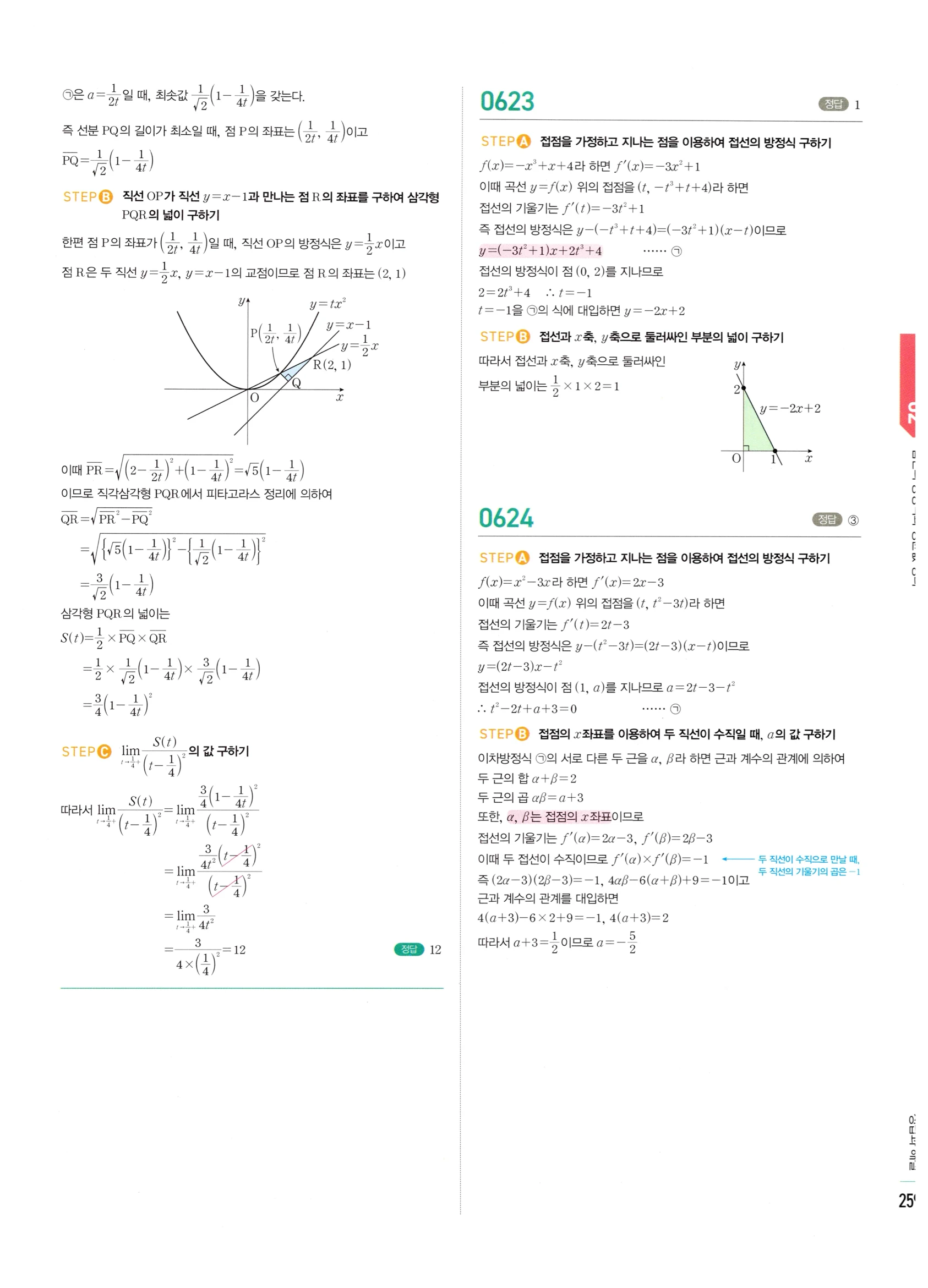 2026 마플시너지 미적분1 Ⅱ-02 접선의 방정식과 평균값 정리 답지 해설 259쪽