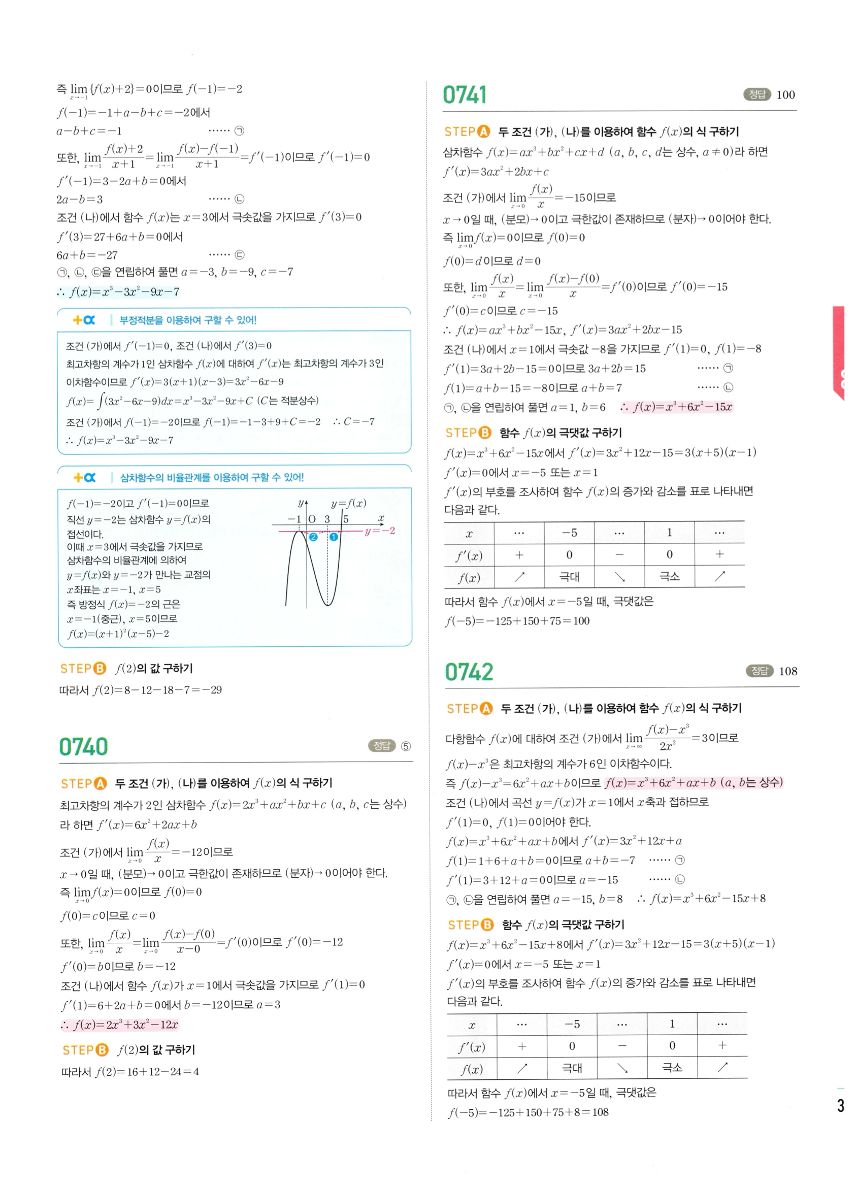 2026 마플시너지 미적분1 Ⅱ-03 함수의 극대 극소와 그래프 답지 해설 301쪽