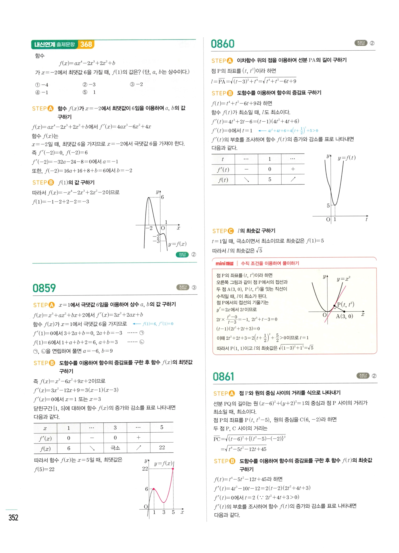 2026 마플시너지 미적분1 Ⅱ-03 함수의 극대 극소와 그래프 답지 해설 352쪽