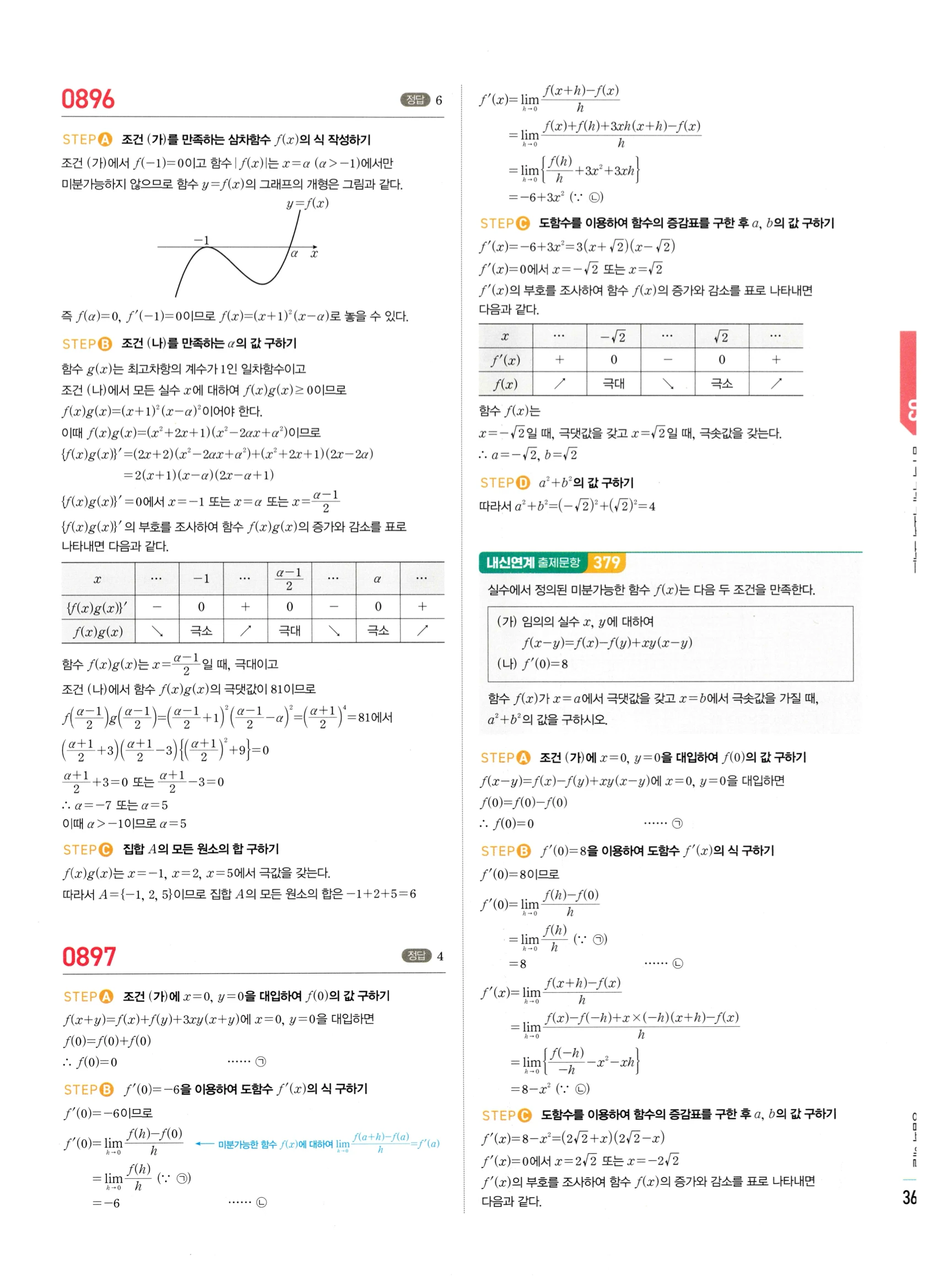 2026 마플시너지 미적분1 Ⅱ-03 함수의 극대 극소와 그래프 답지 해설 369쪽