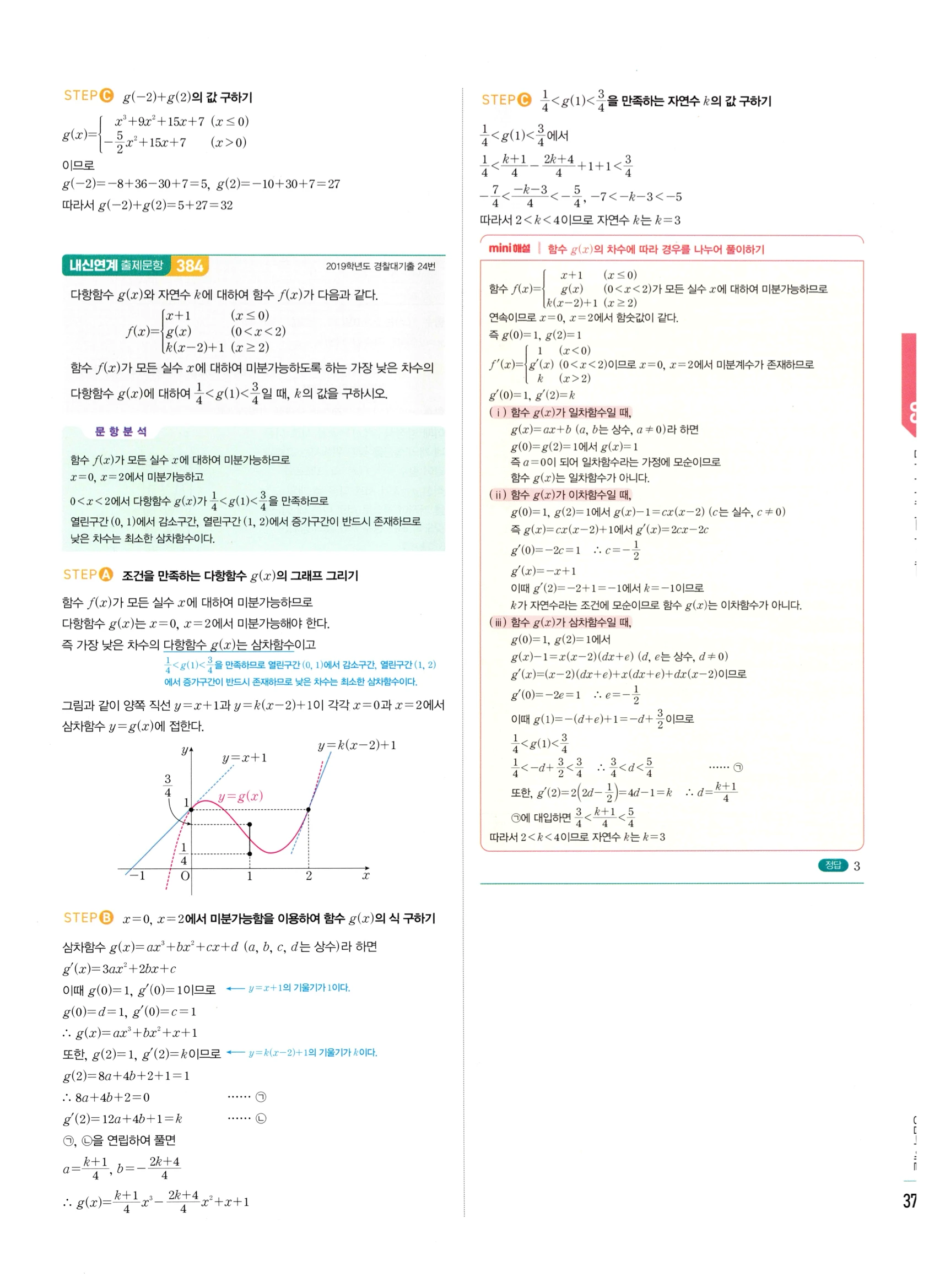 2026 마플시너지 미적분1 Ⅱ-03 함수의 극대 극소와 그래프 답지 해설 377쪽