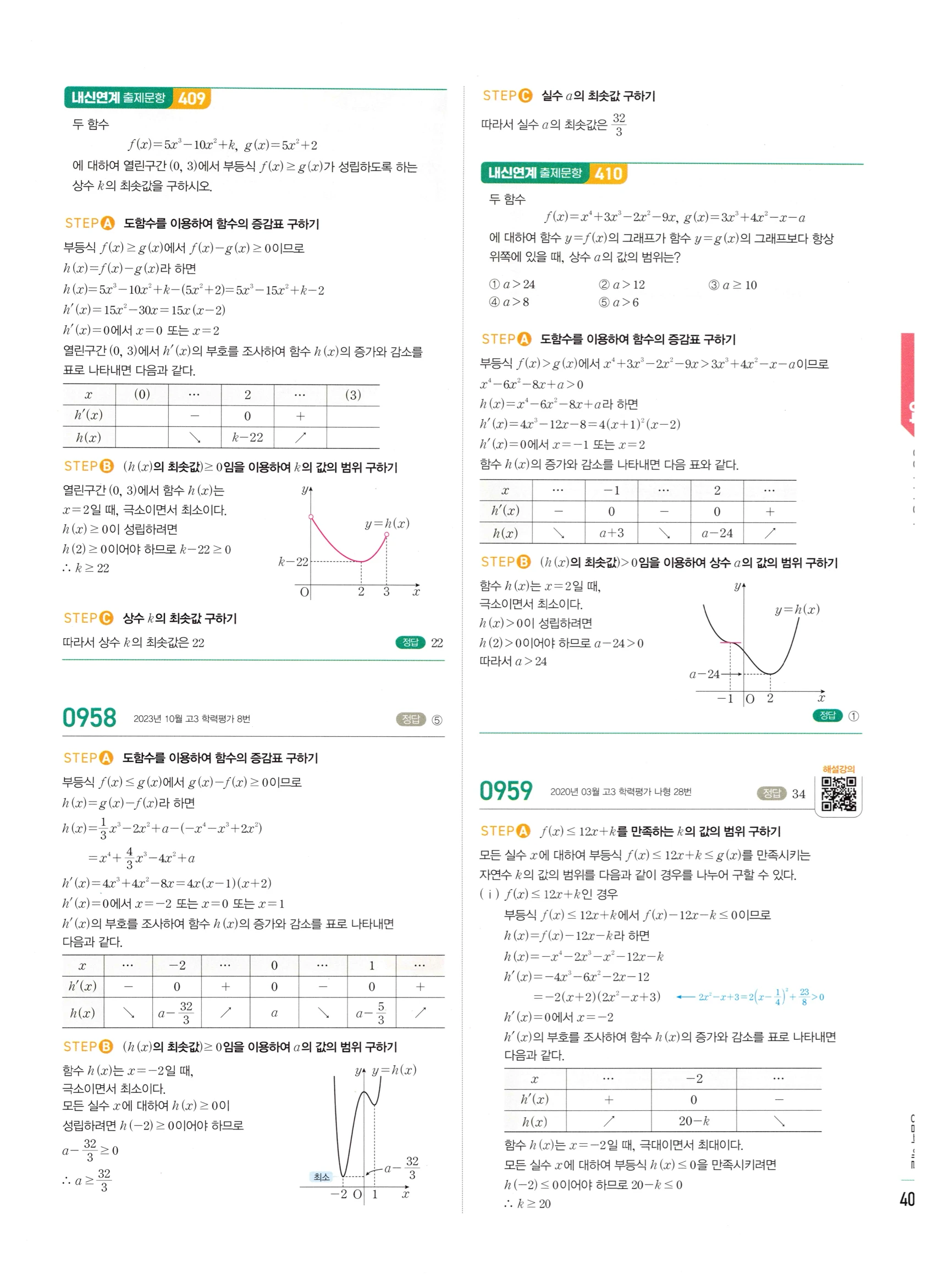 2026 마플시너지 미적분1 Ⅱ-04 방정식과 부등식 답지 해설 405쪽
