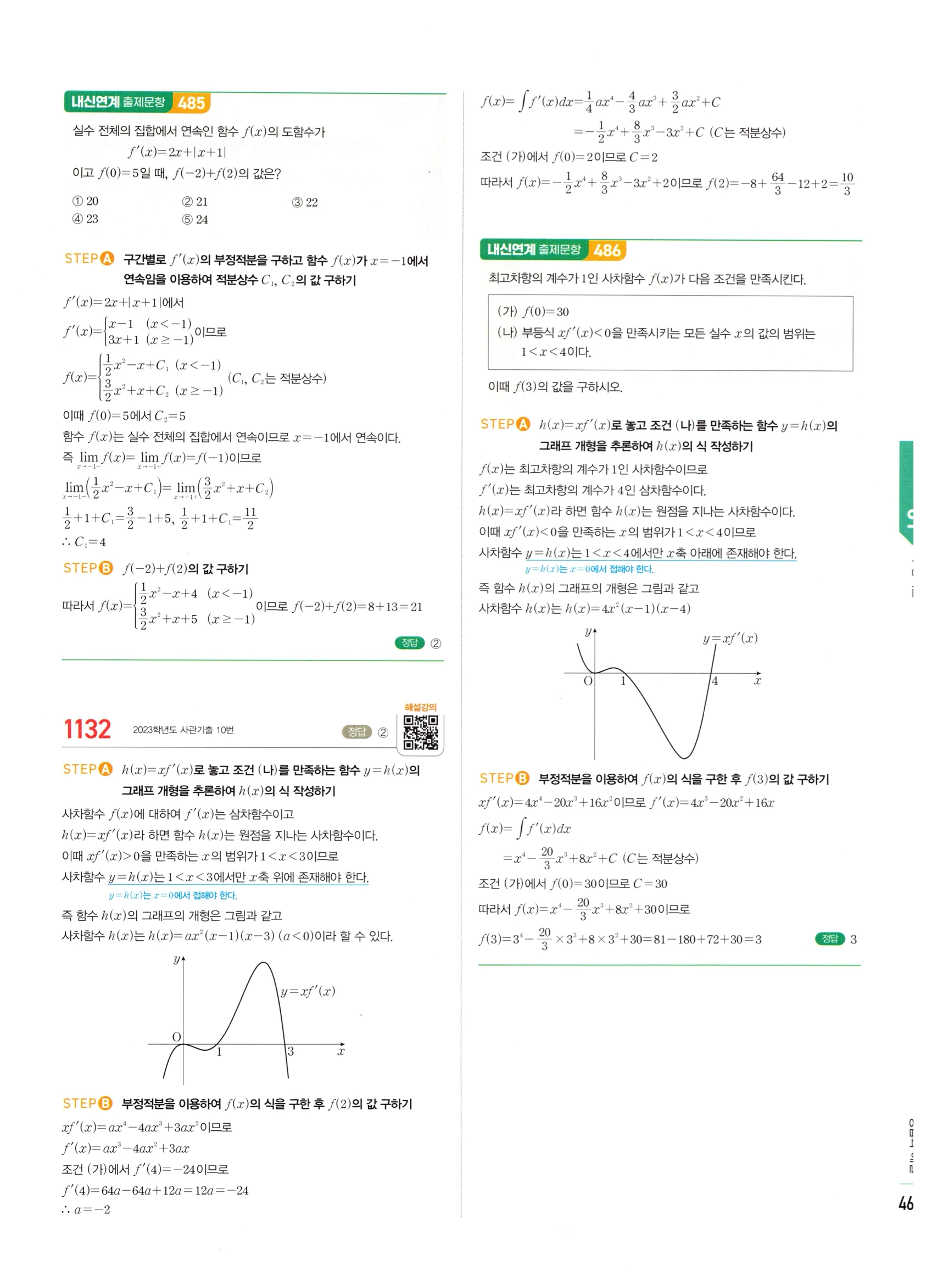 2026 마플시너지 미적분1 Ⅲ-01 부정적분 답지 해설 469쪽
