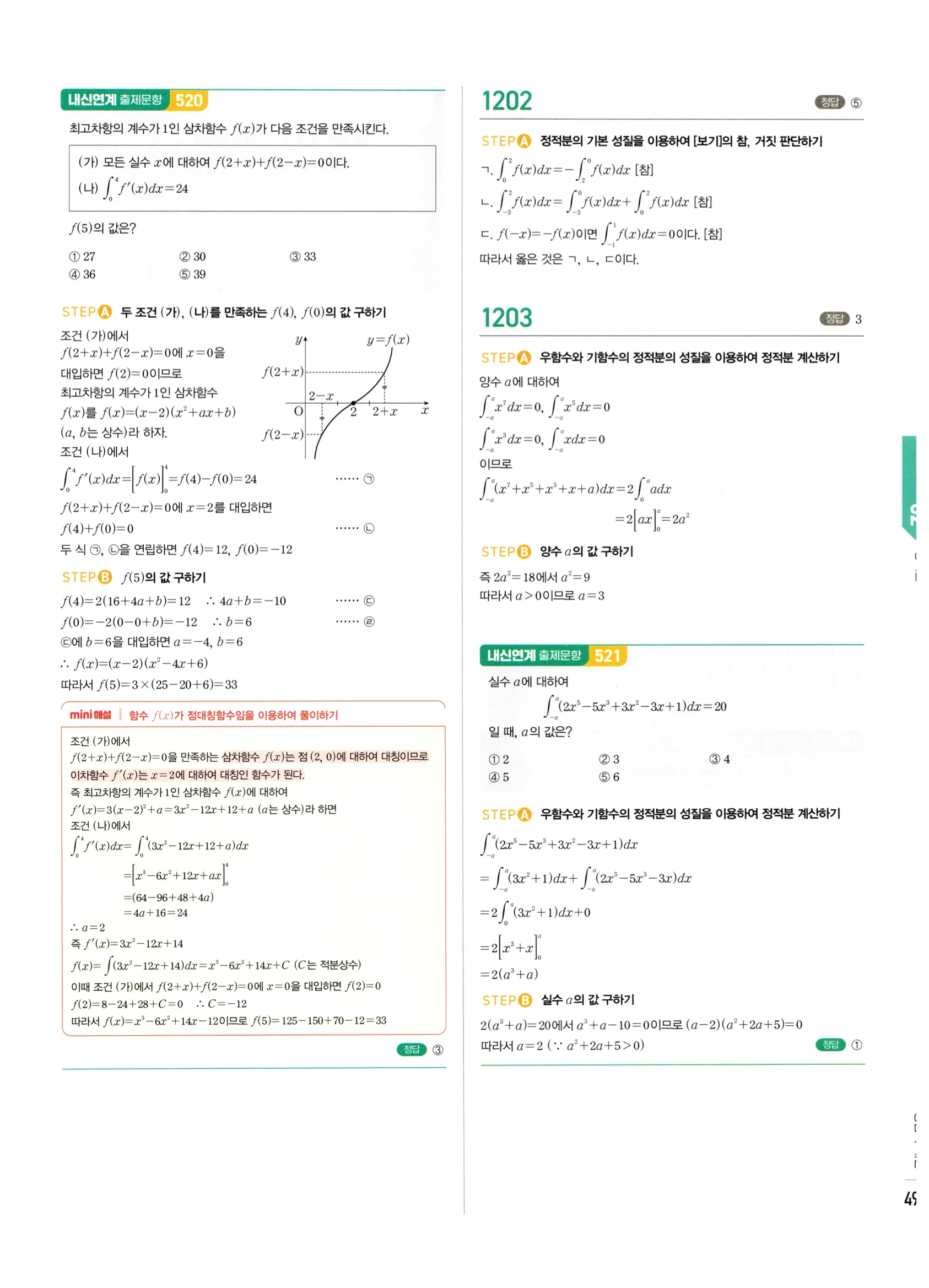 2026 마플시너지 미적분1 Ⅲ-02 정적분 답지 해설 491쪽