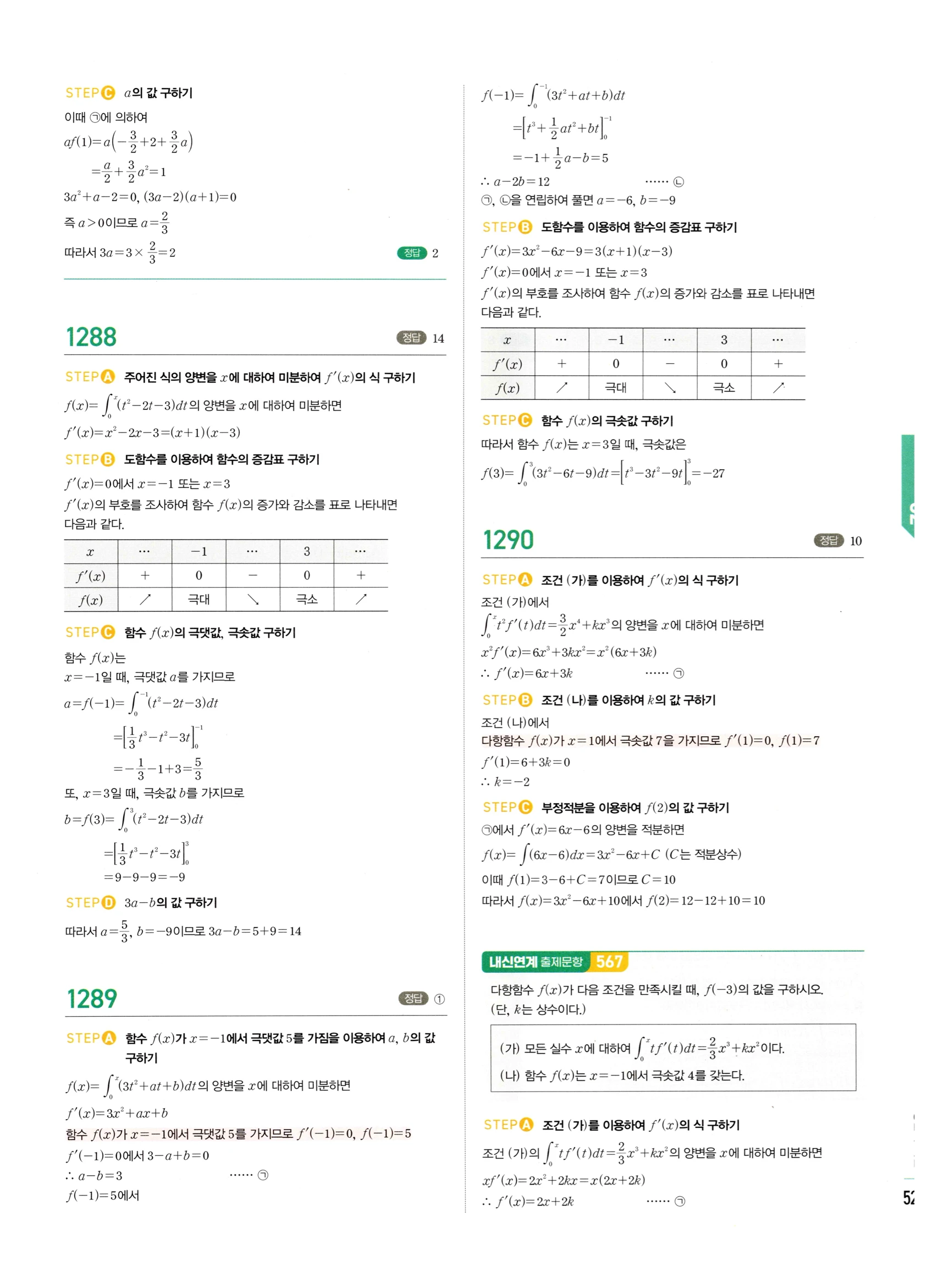 2026 마플시너지 미적분1 Ⅲ-02 정적분 답지 해설 527쪽