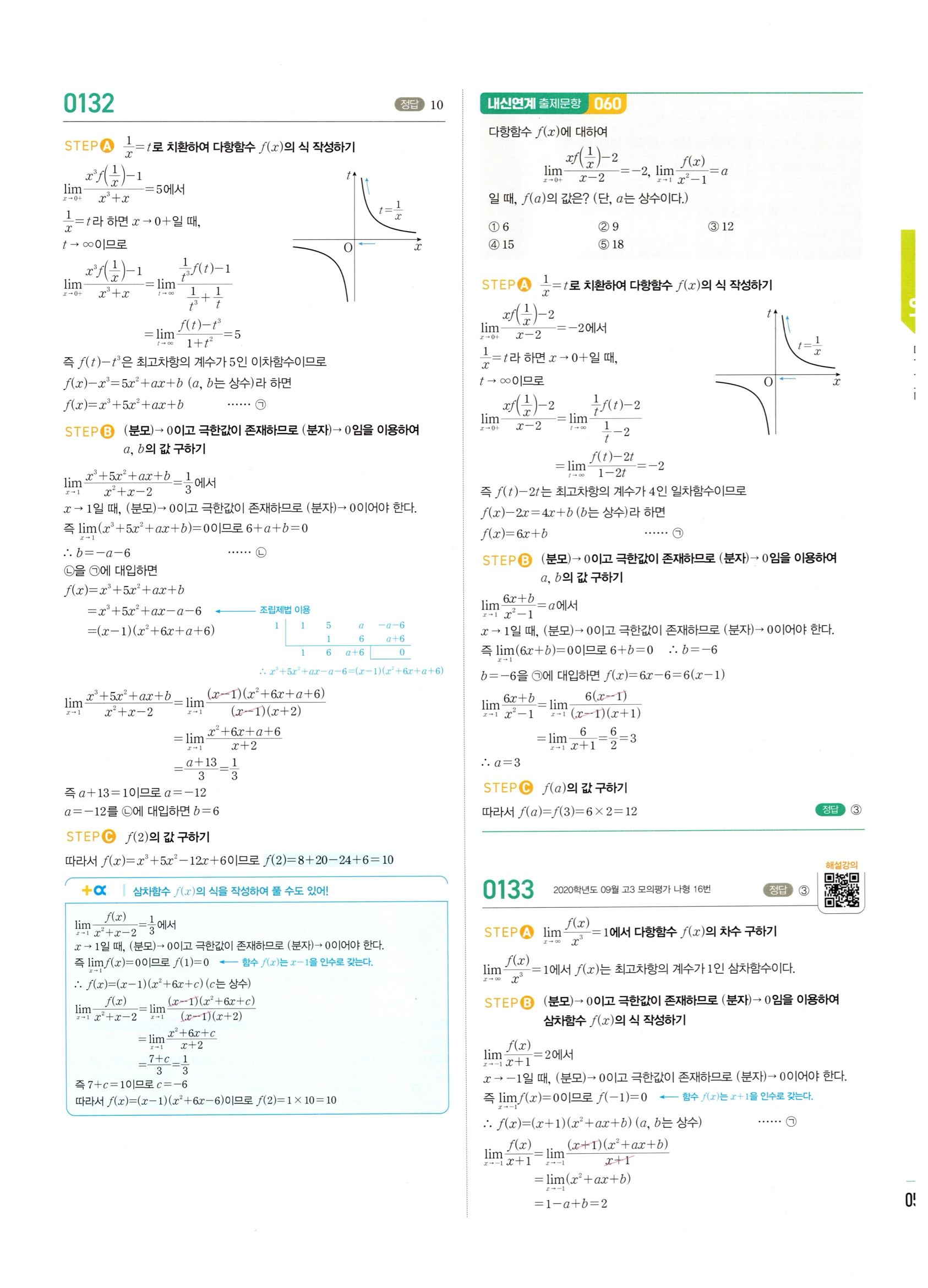 2026 마플시너지 미적분1 Ⅰ-01 함수의 극한 답지 해설 53쪽
