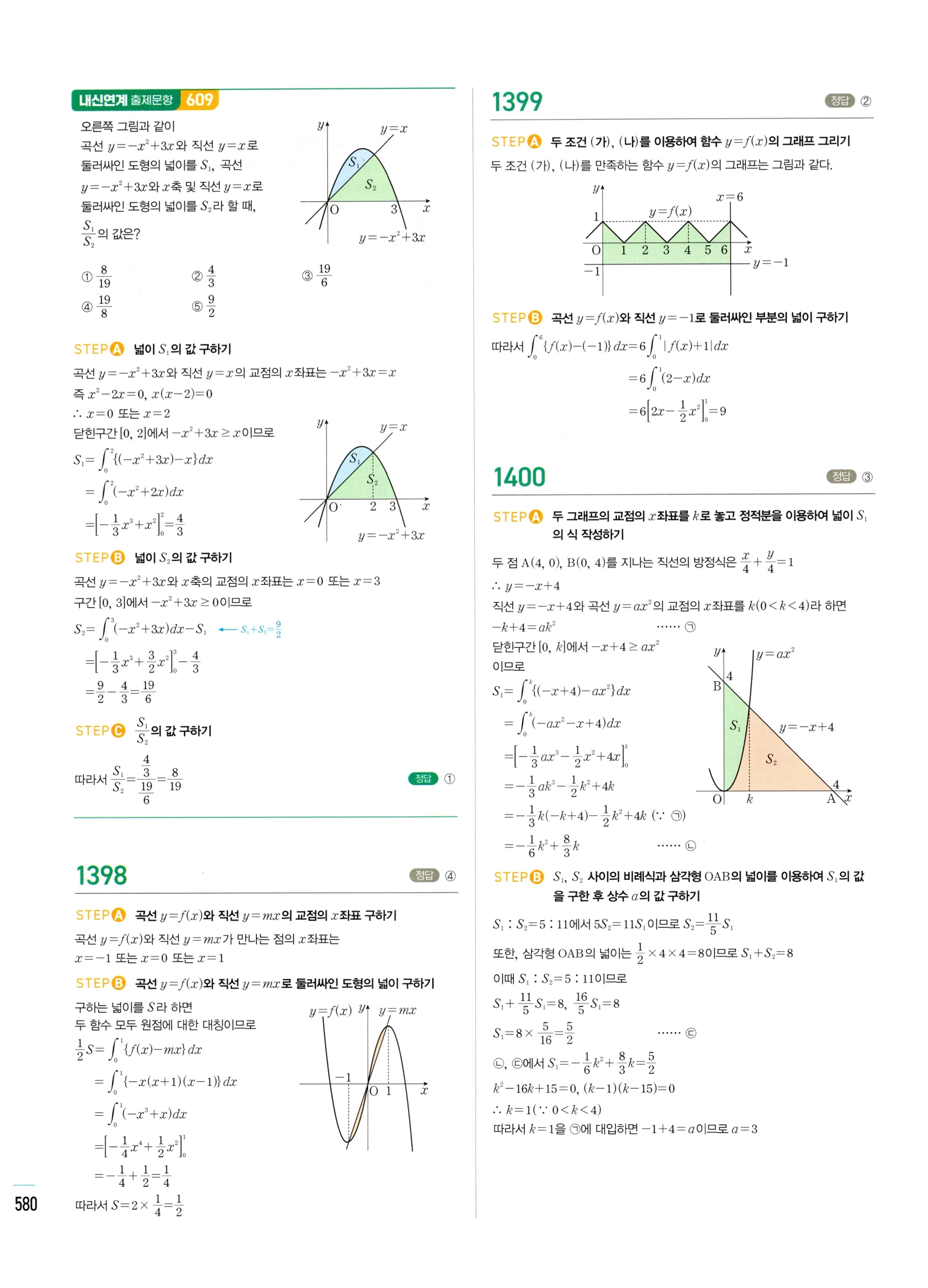 2026 마플시너지 미적분1 Ⅲ-03 넓이 답지 해설 580쪽