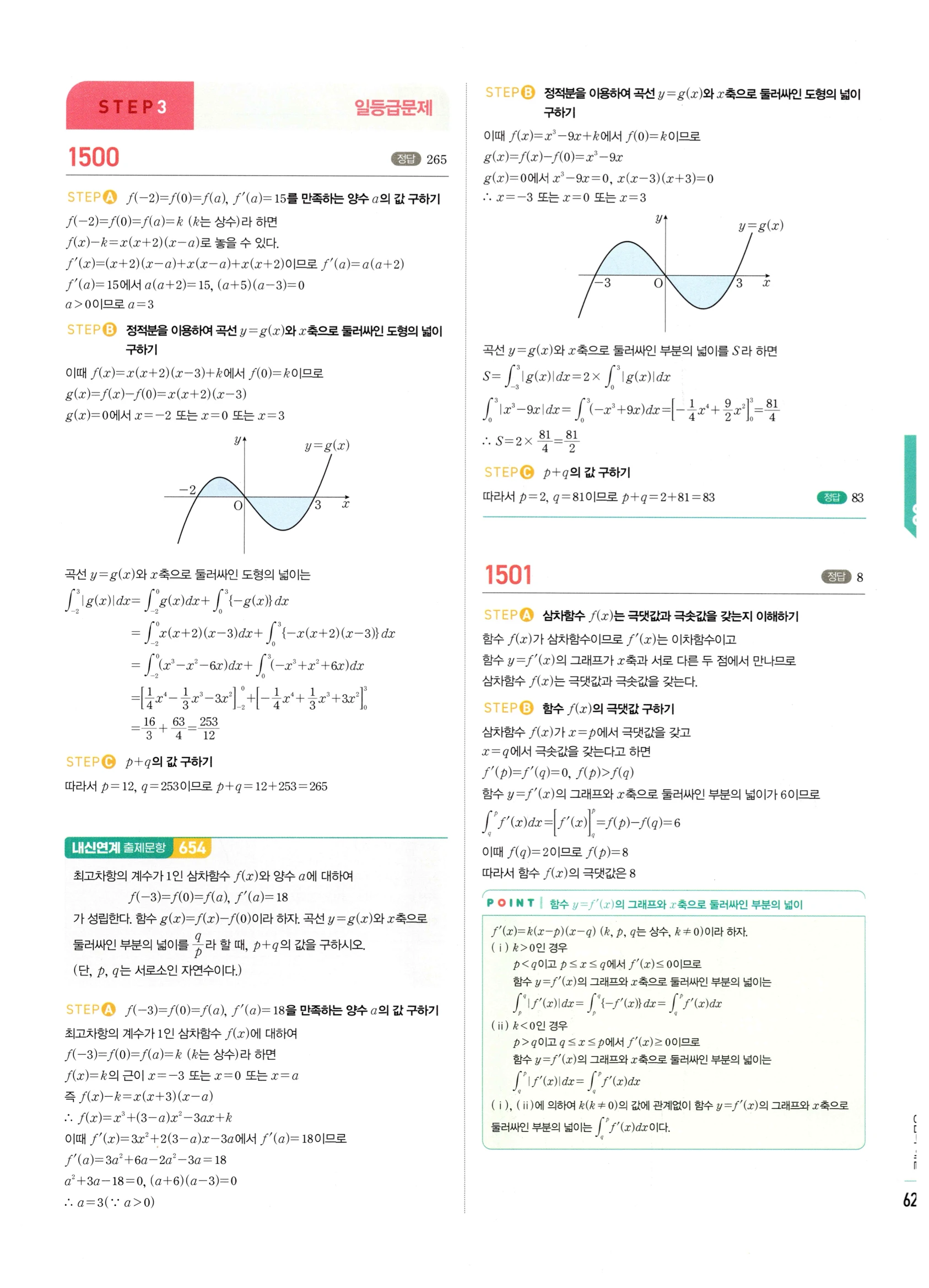 2026 마플시너지 미적분1 Ⅲ-03 넓이 답지 해설 625쪽