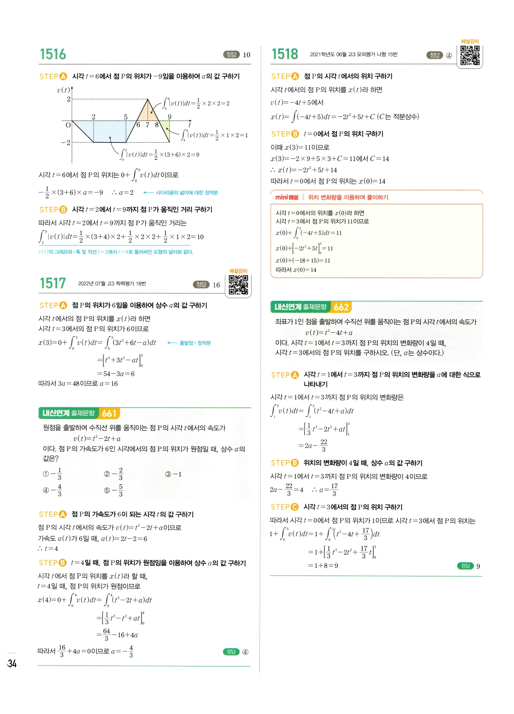 2026 마플시너지 미적분1 Ⅲ-04 속도와 거리 답지 해설 634쪽