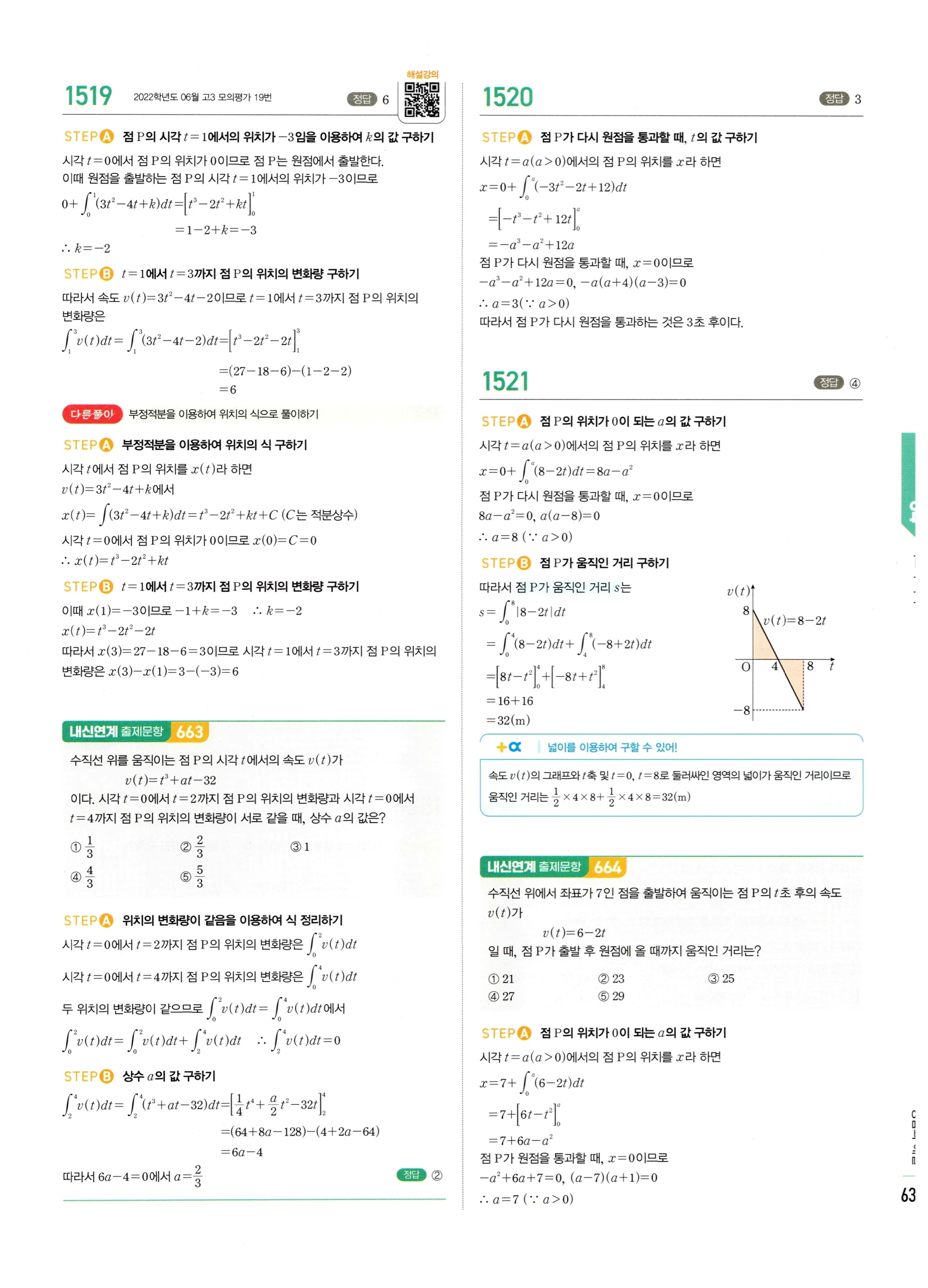 2026 마플시너지 미적분1 Ⅲ-04 속도와 거리 답지 해설 635쪽