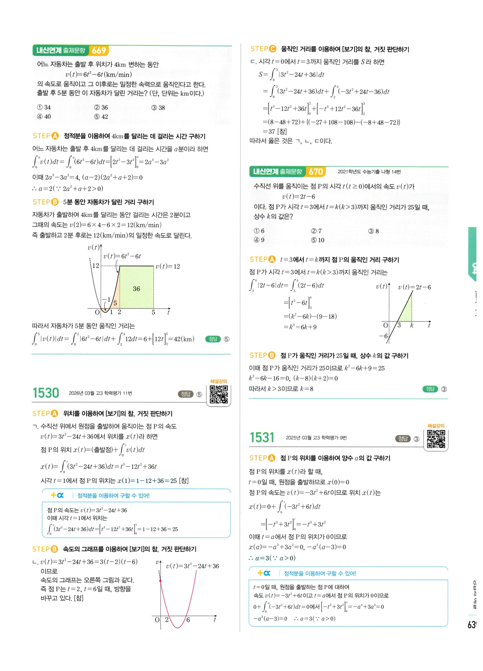 2026 마플시너지 미적분1 Ⅲ-04 속도와 거리 답지 해설 639쪽