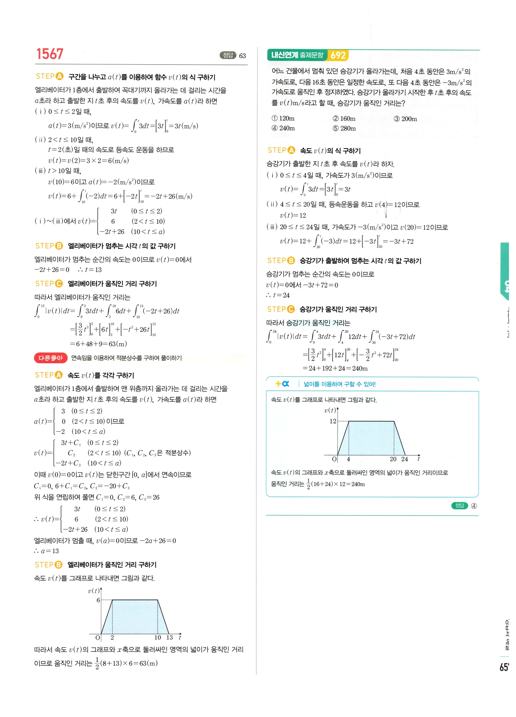2026 마플시너지 미적분1 Ⅲ-04 속도와 거리 답지 해설 657쪽