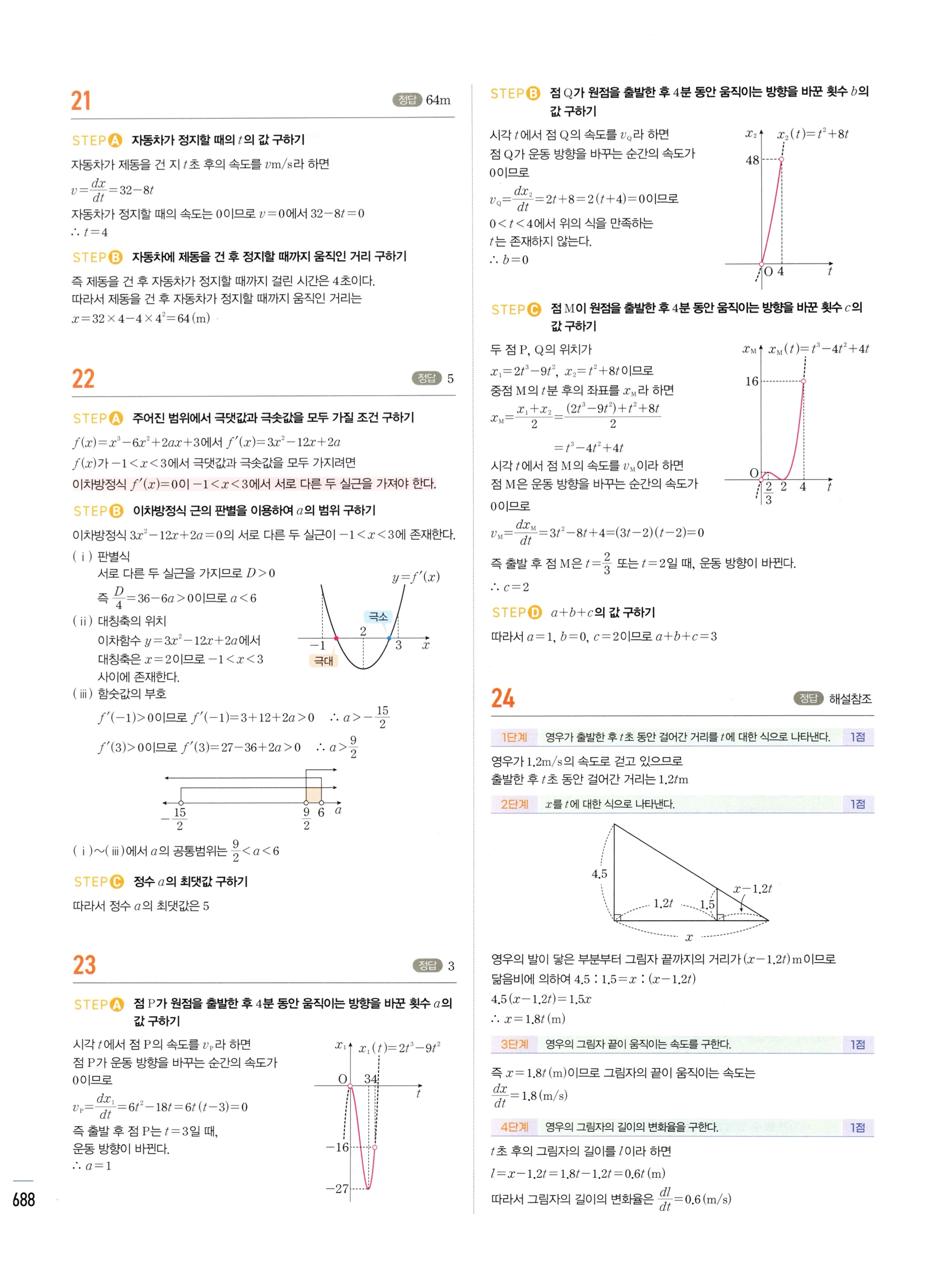 2026 마플시너지 미적분1 Ⅲ-04 속도와 거리 답지 해설 688쪽