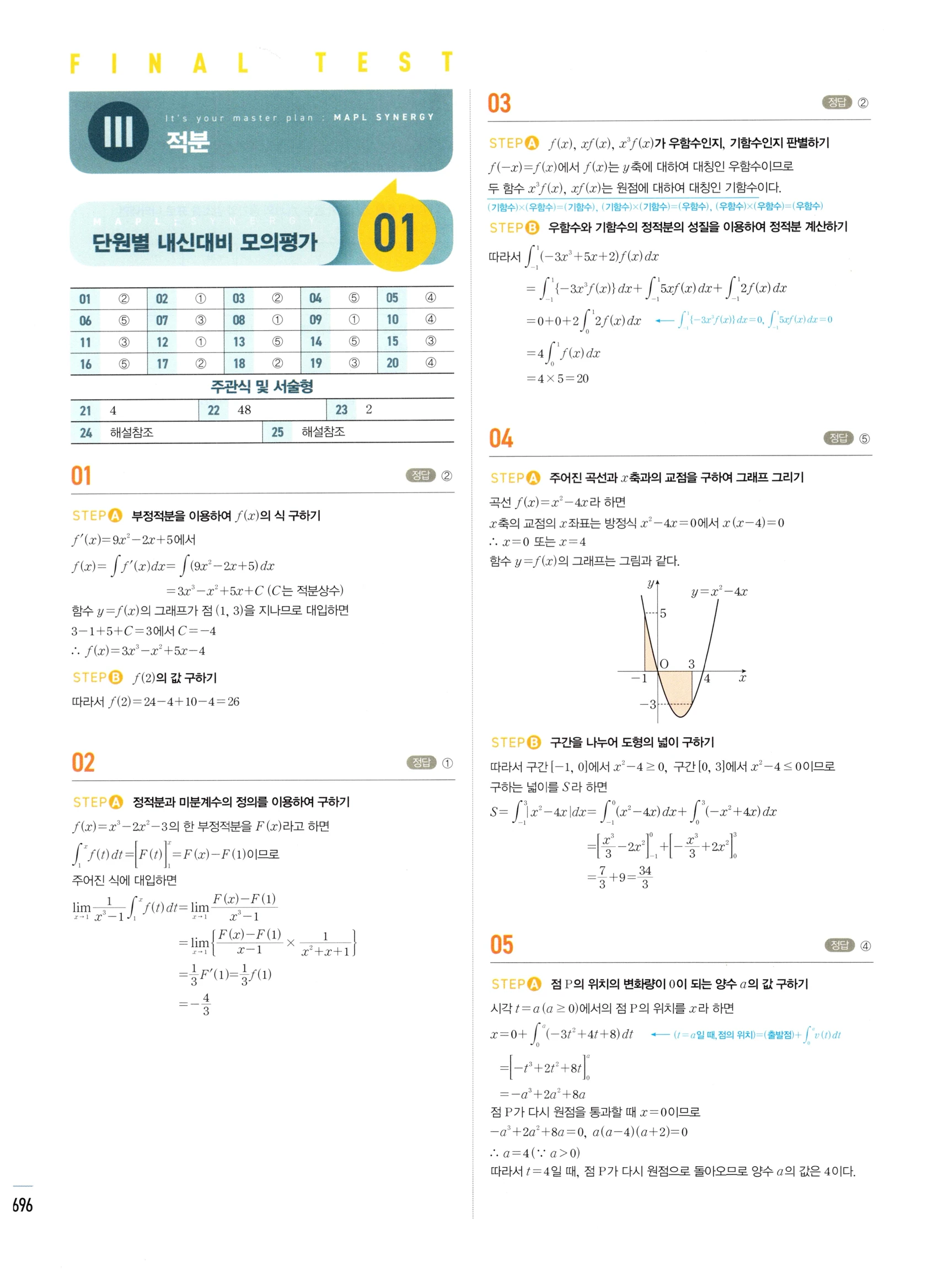 2026 마플시너지 미적분1 Ⅲ-04 속도와 거리 답지 해설 696쪽