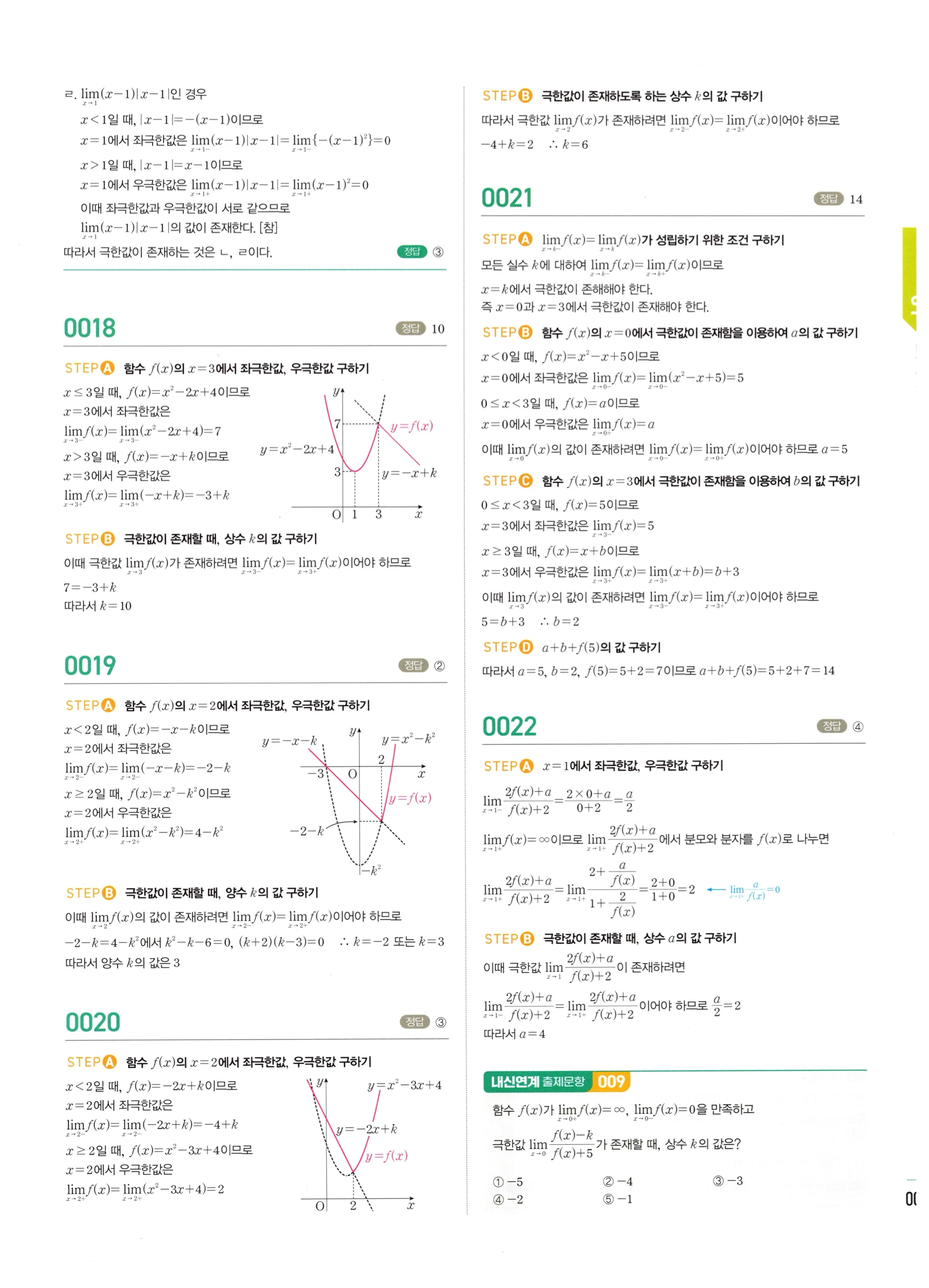 2026 마플시너지 미적분1 Ⅰ-01 함수의 극한 답지 해설 9쪽