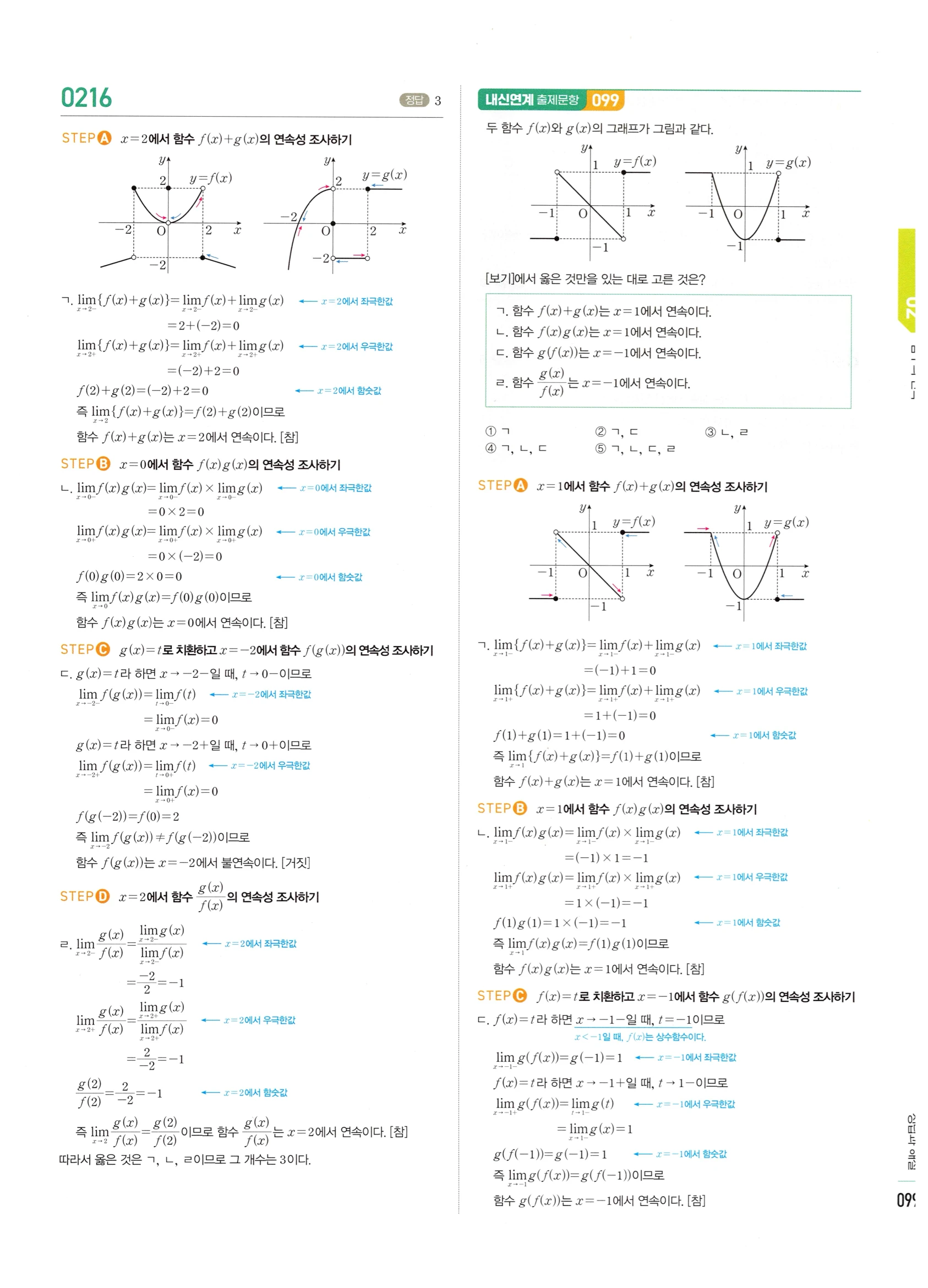 2026 마플시너지 미적분1 Ⅰ-02 함수의 연속 답지 해설 99쪽